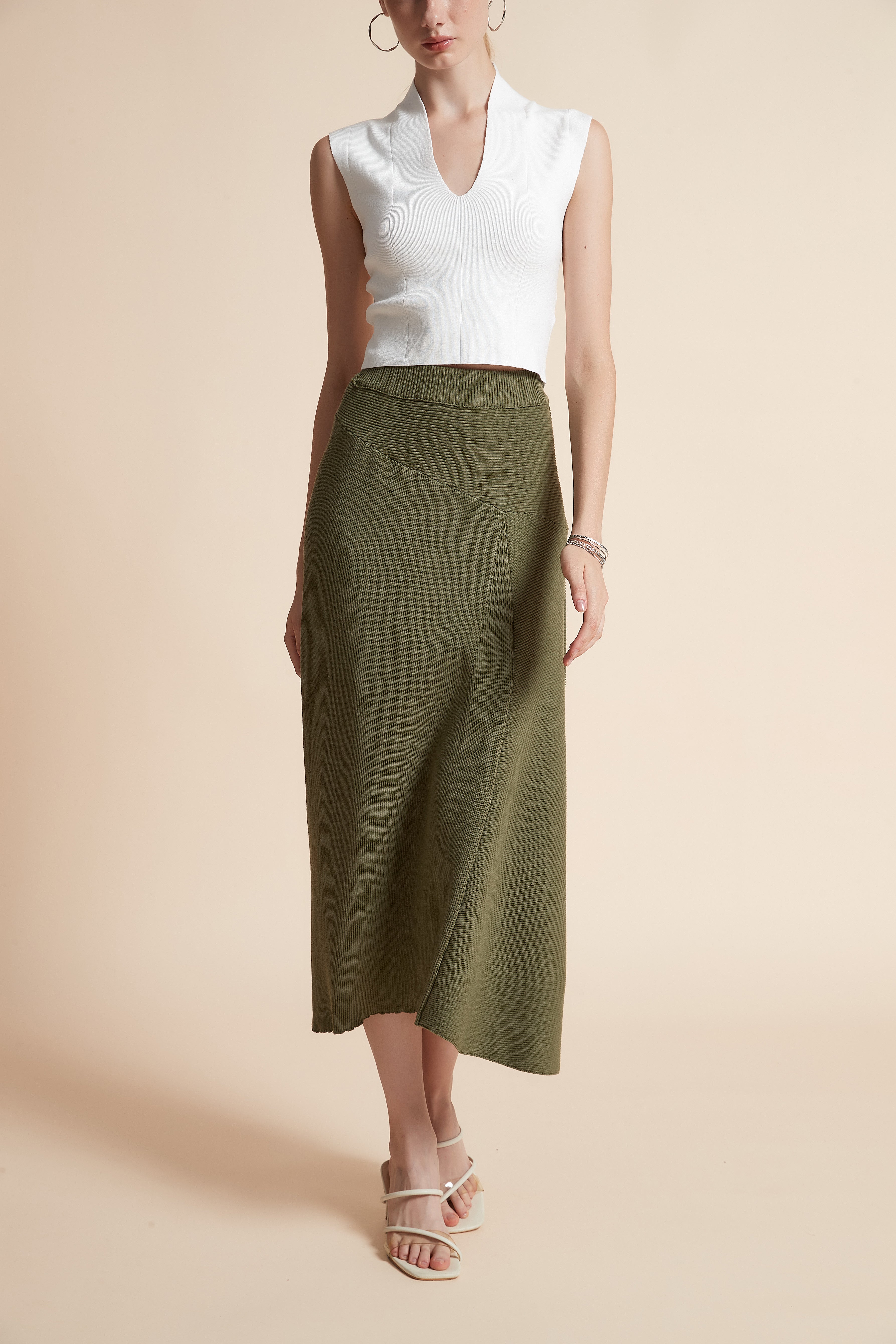 Solid Woven Midi Skirt