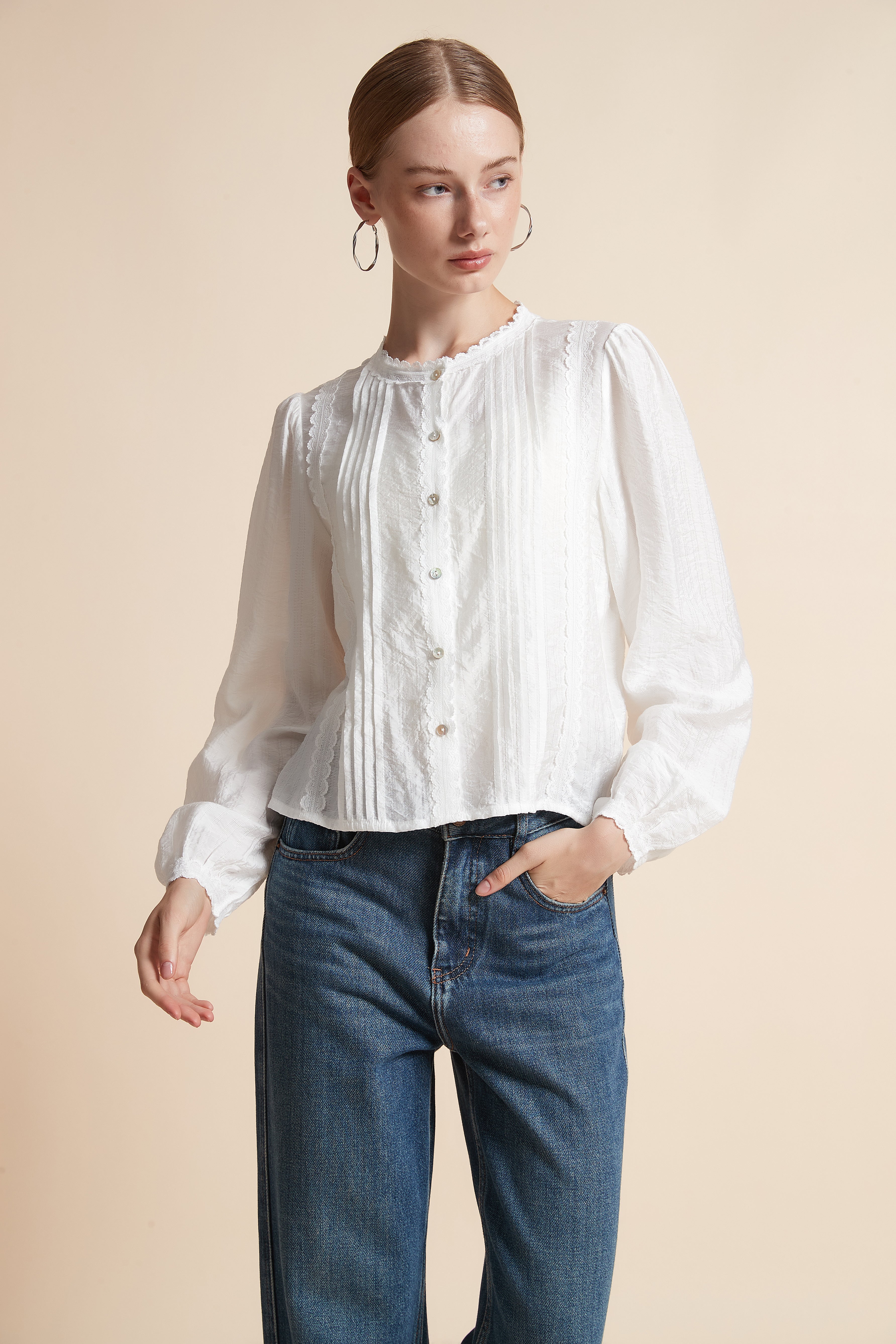 Button-Front Long-Sleeve Top