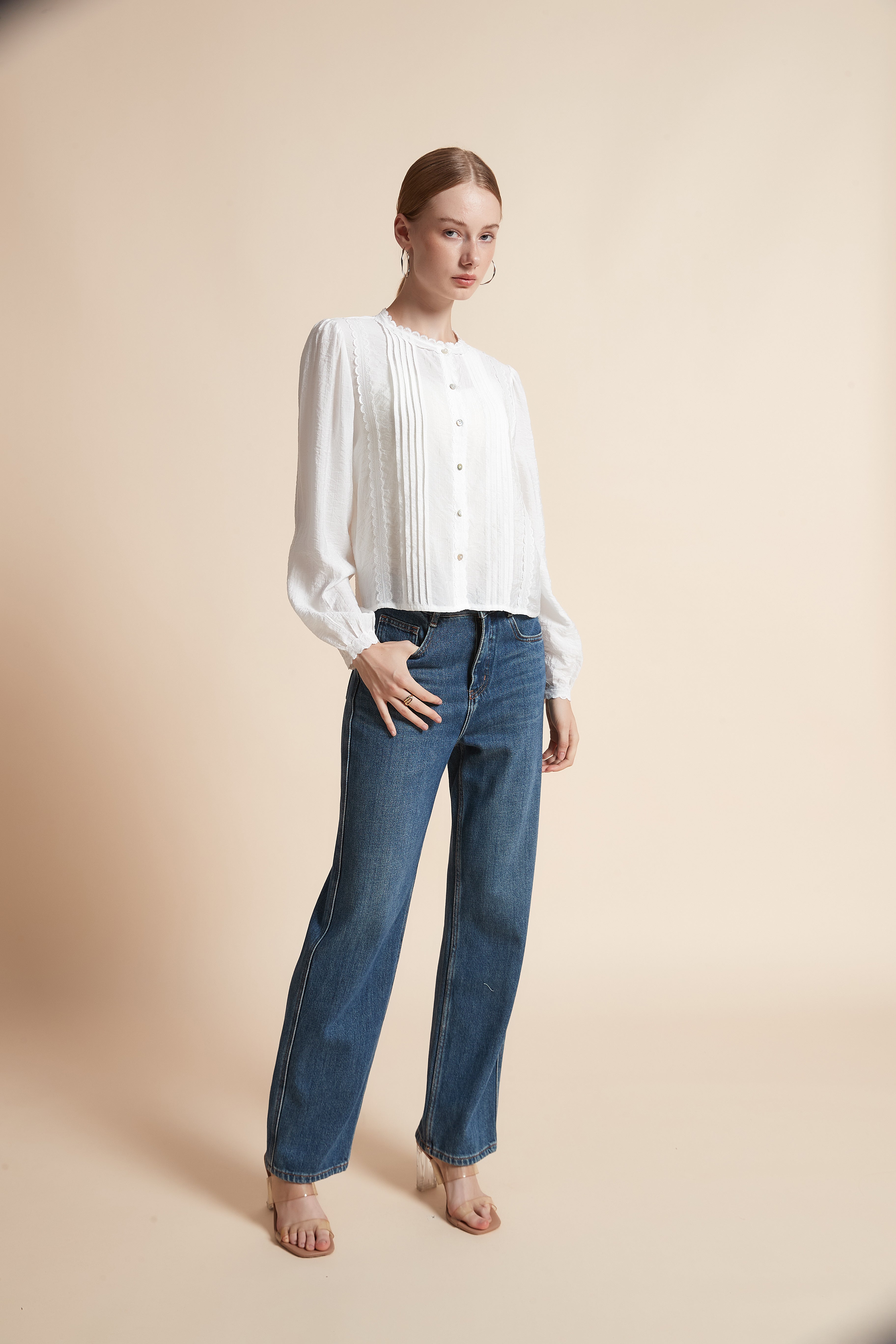 Button-Front Long-Sleeve Top