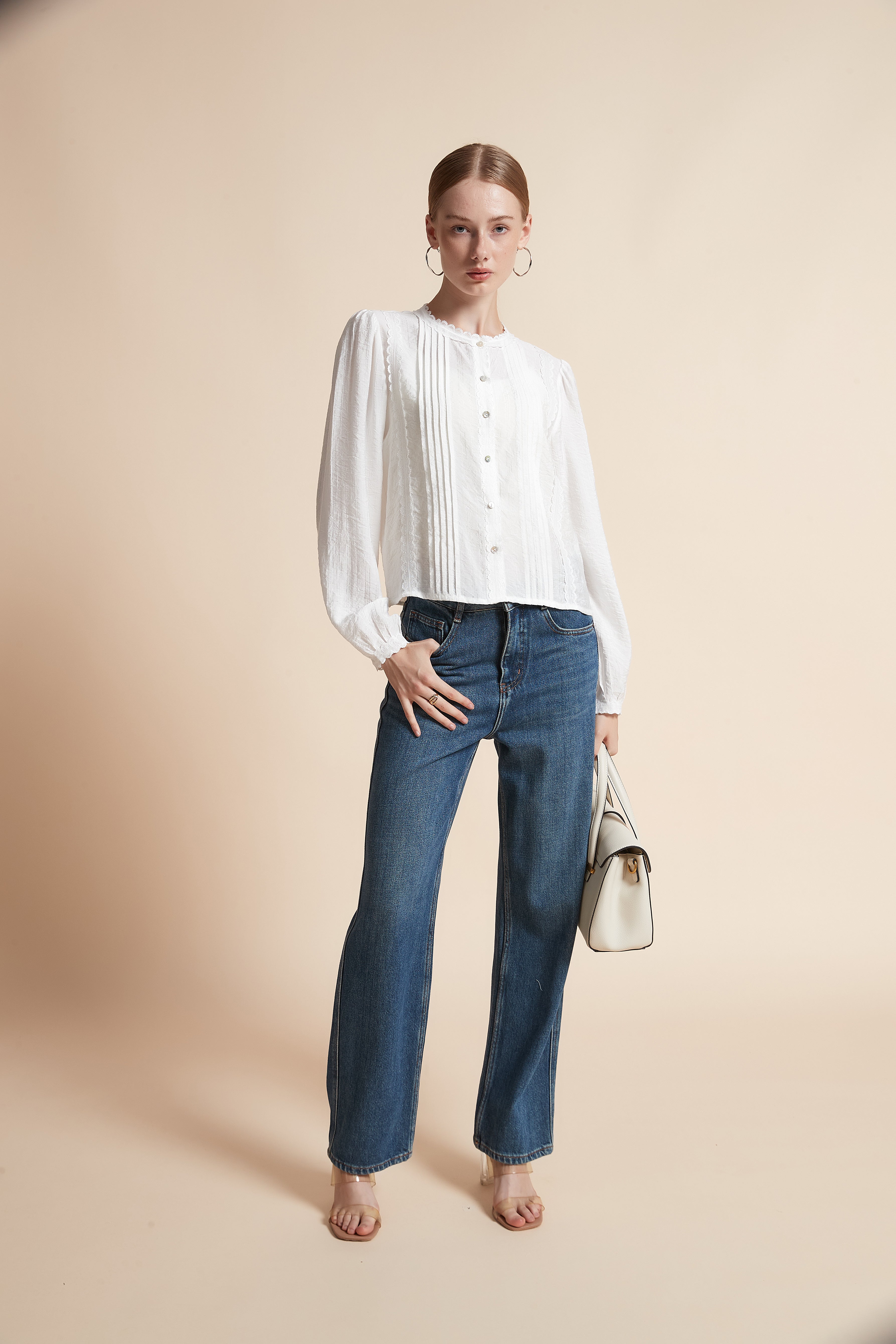 Button-Front Long-Sleeve Top