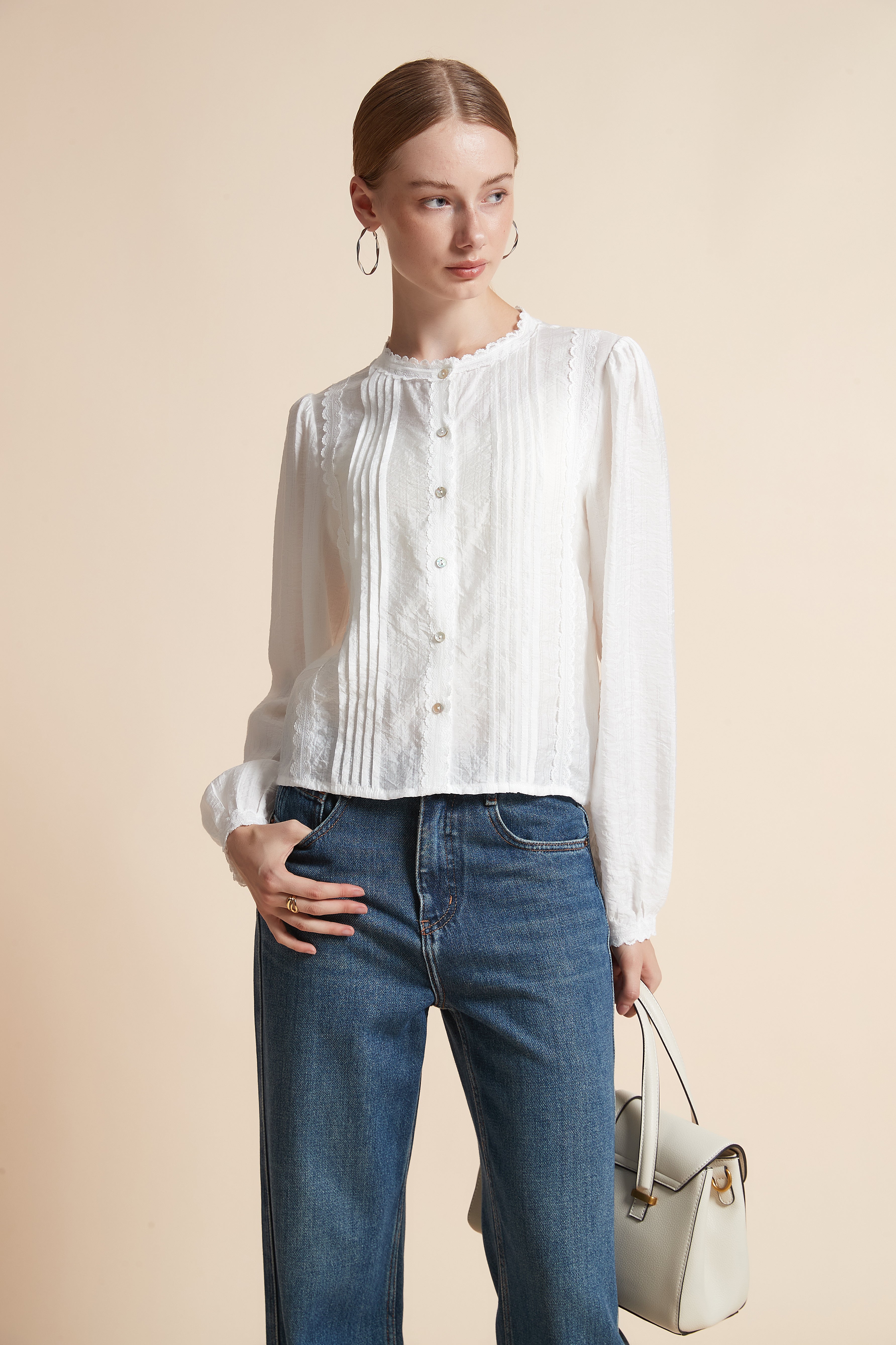 Button-Front Long-Sleeve Top