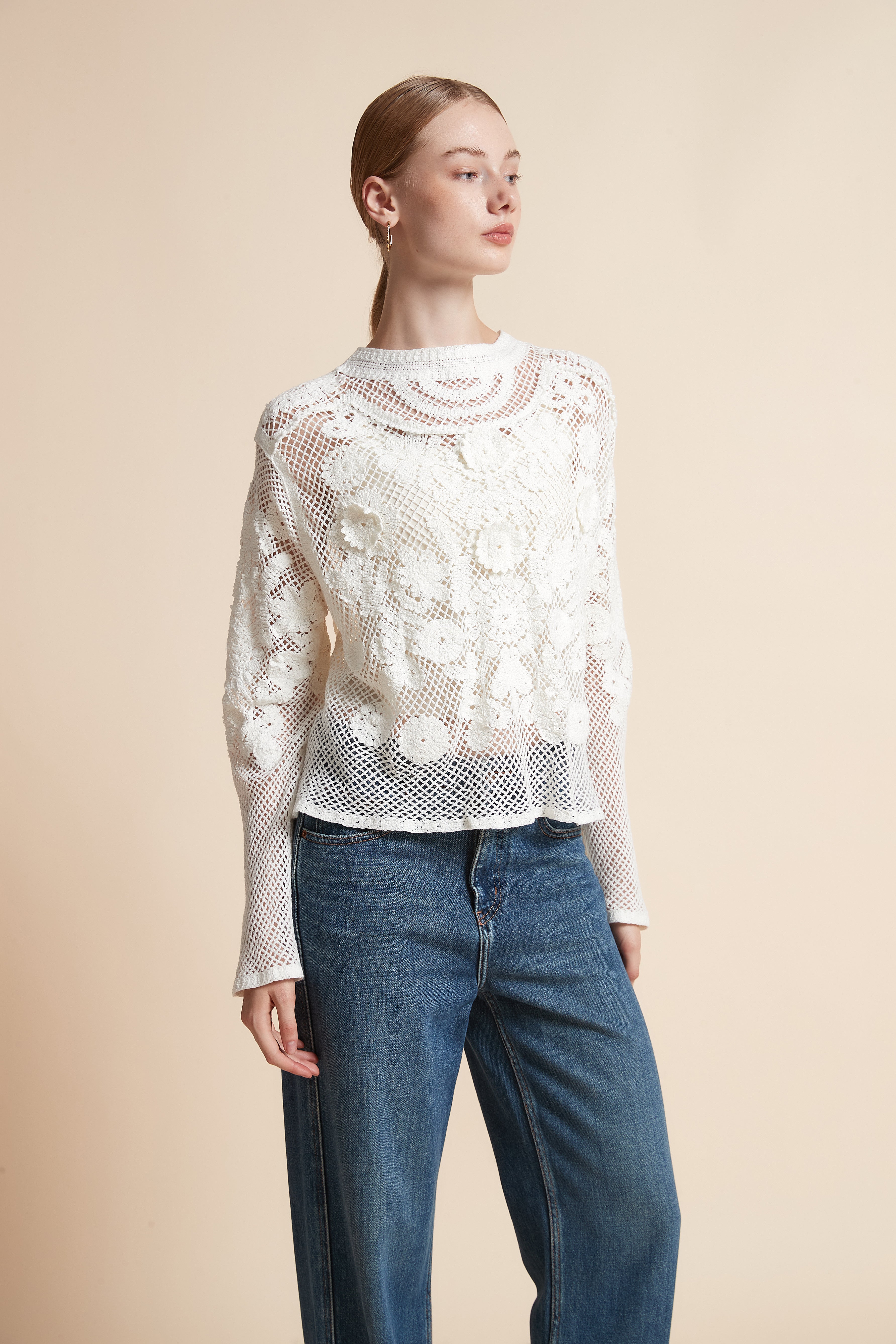 Embroidered Floral Long-Sleeve Top