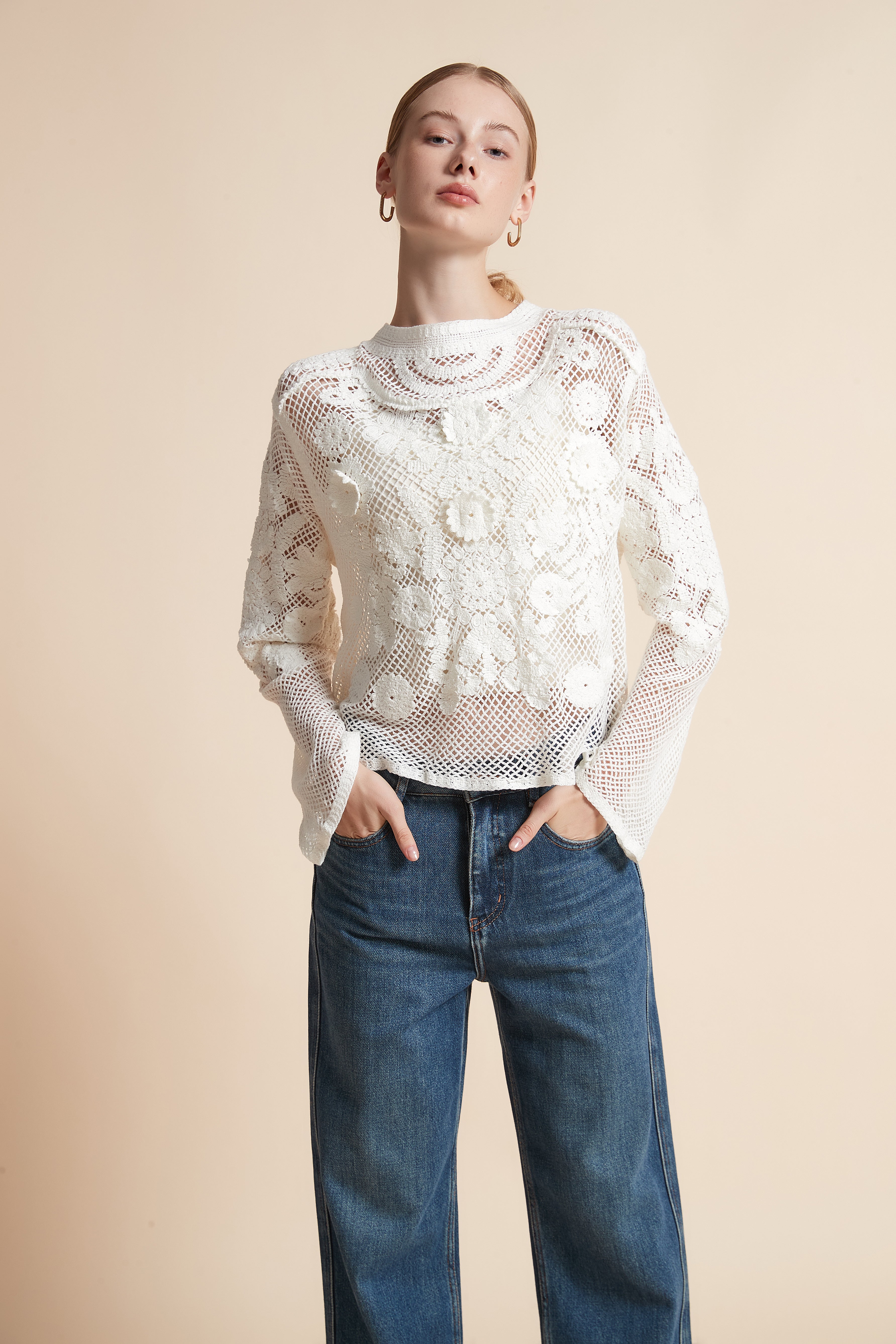 Embroidered Floral Long-Sleeve Top