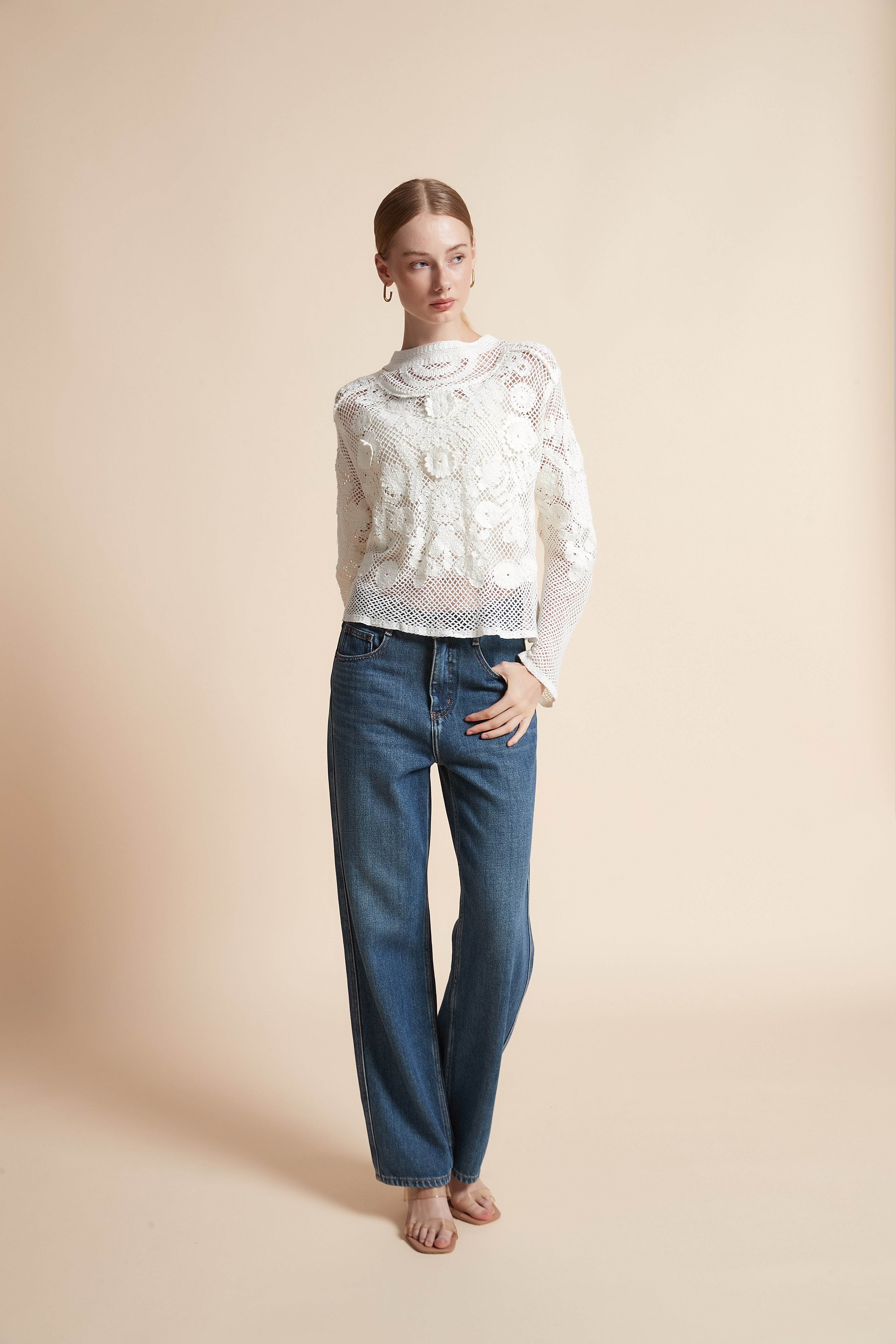 Embroidered Floral Long-Sleeve Top