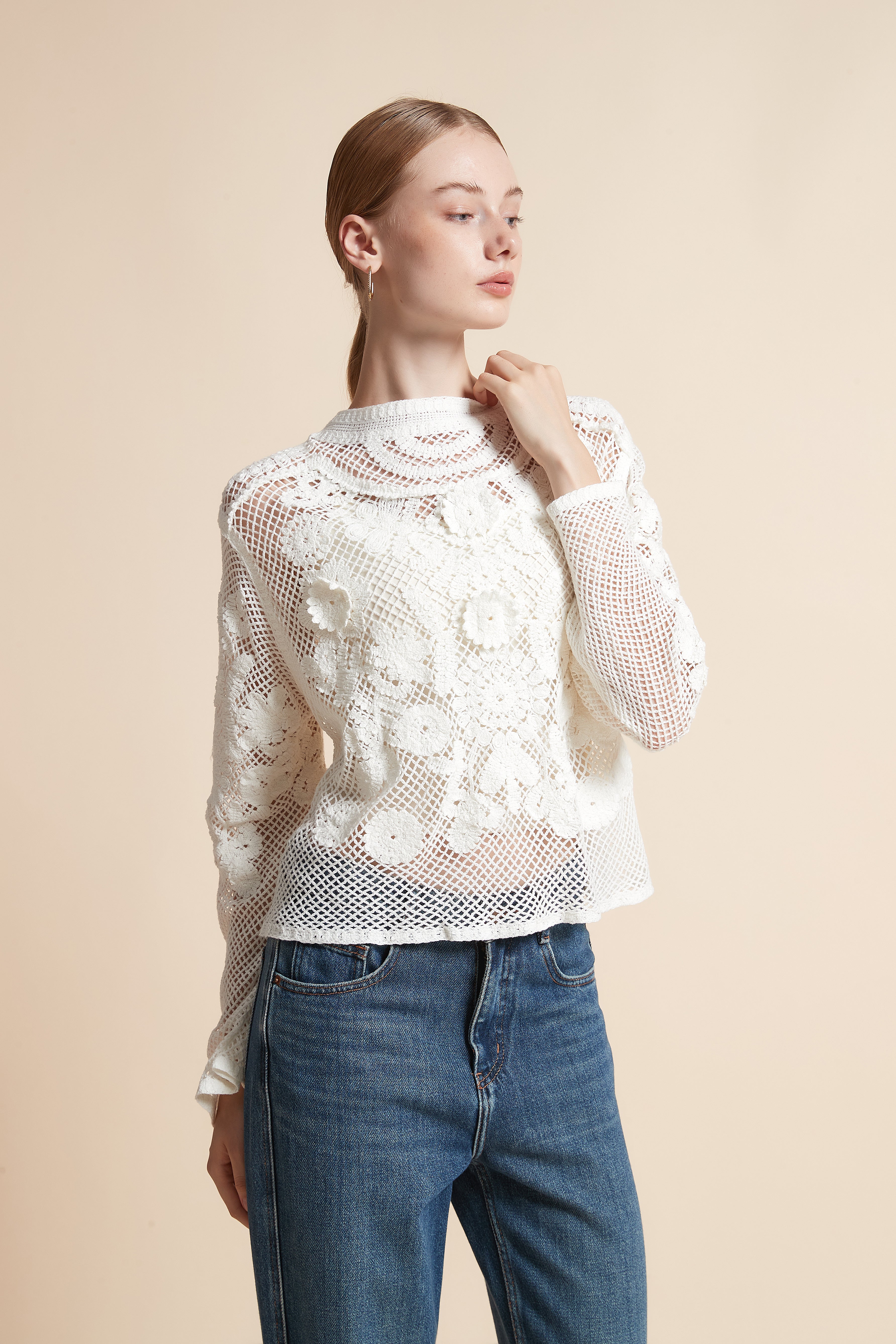 Embroidered Floral Long-Sleeve Top