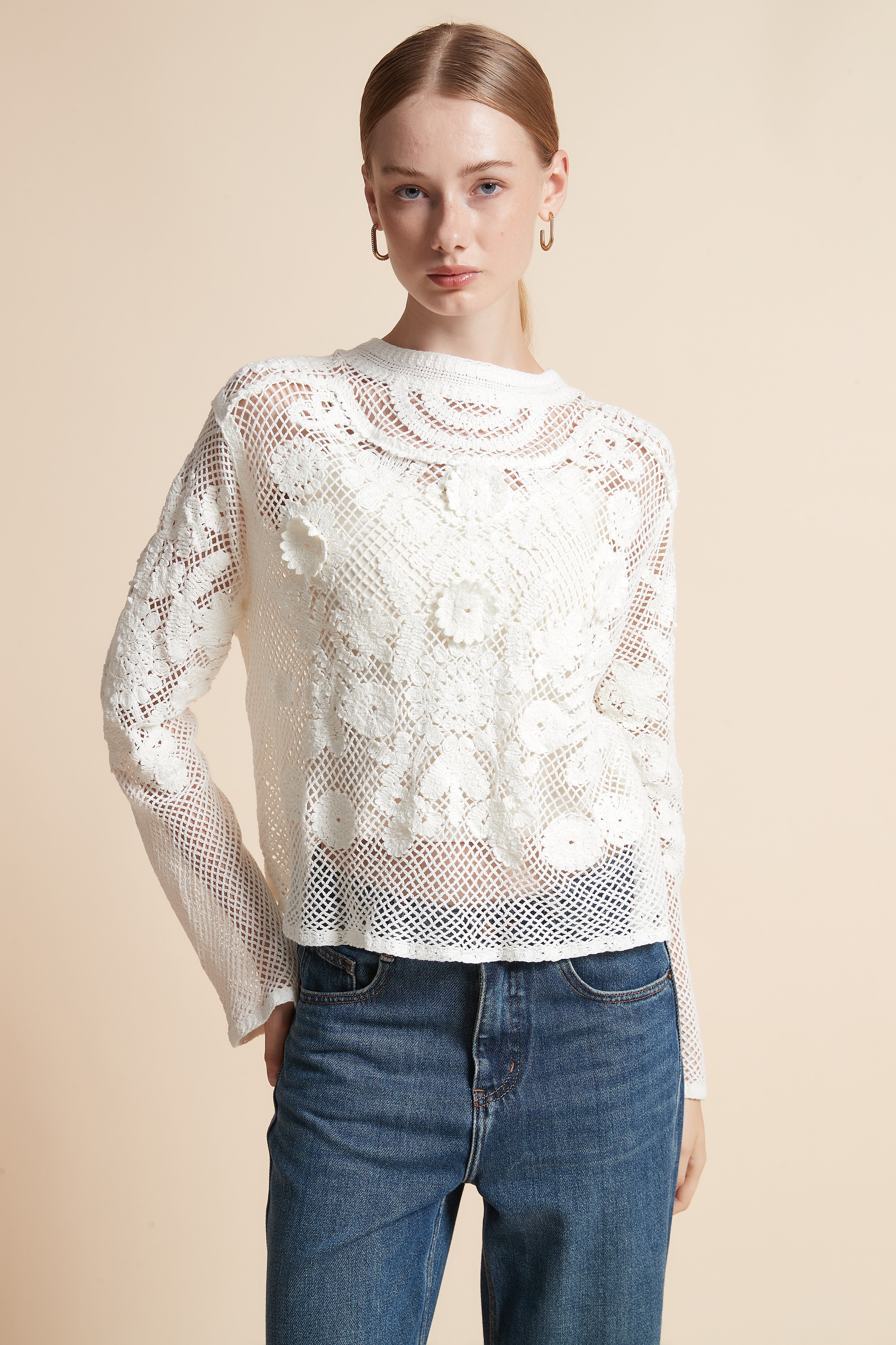 Embroidered Floral Long-Sleeve Top