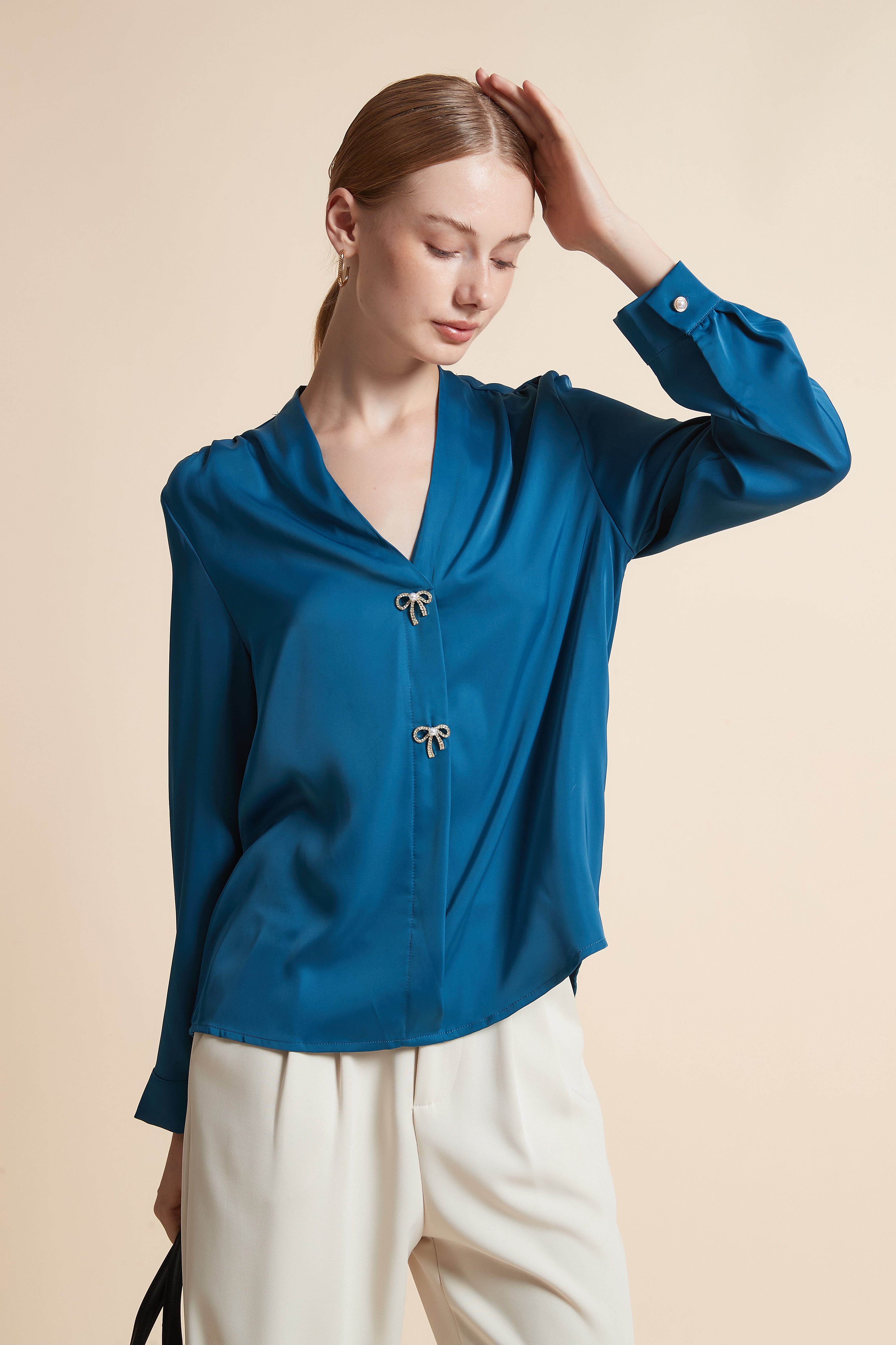 Solid Button-Front Top