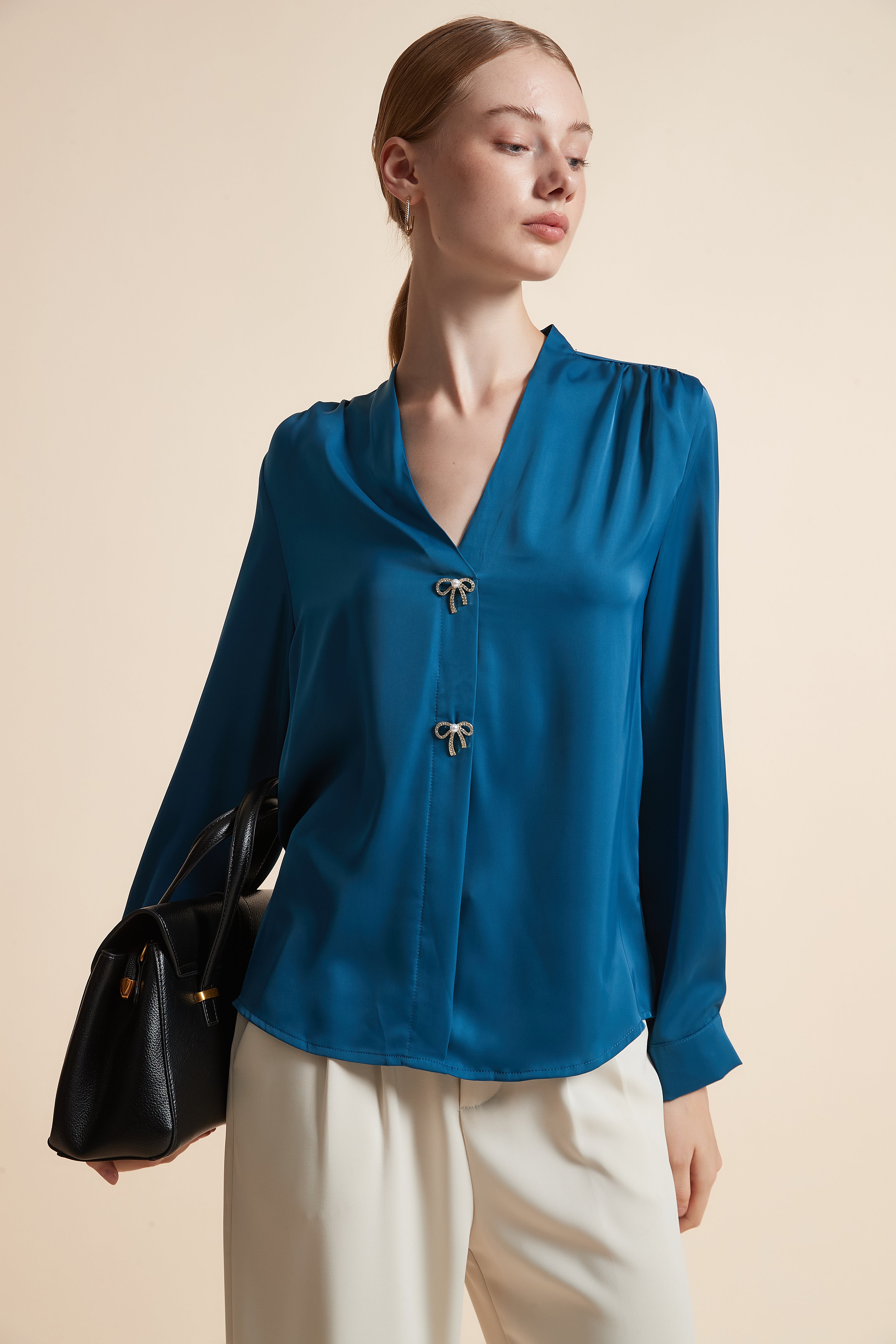 Solid Button-Front Top