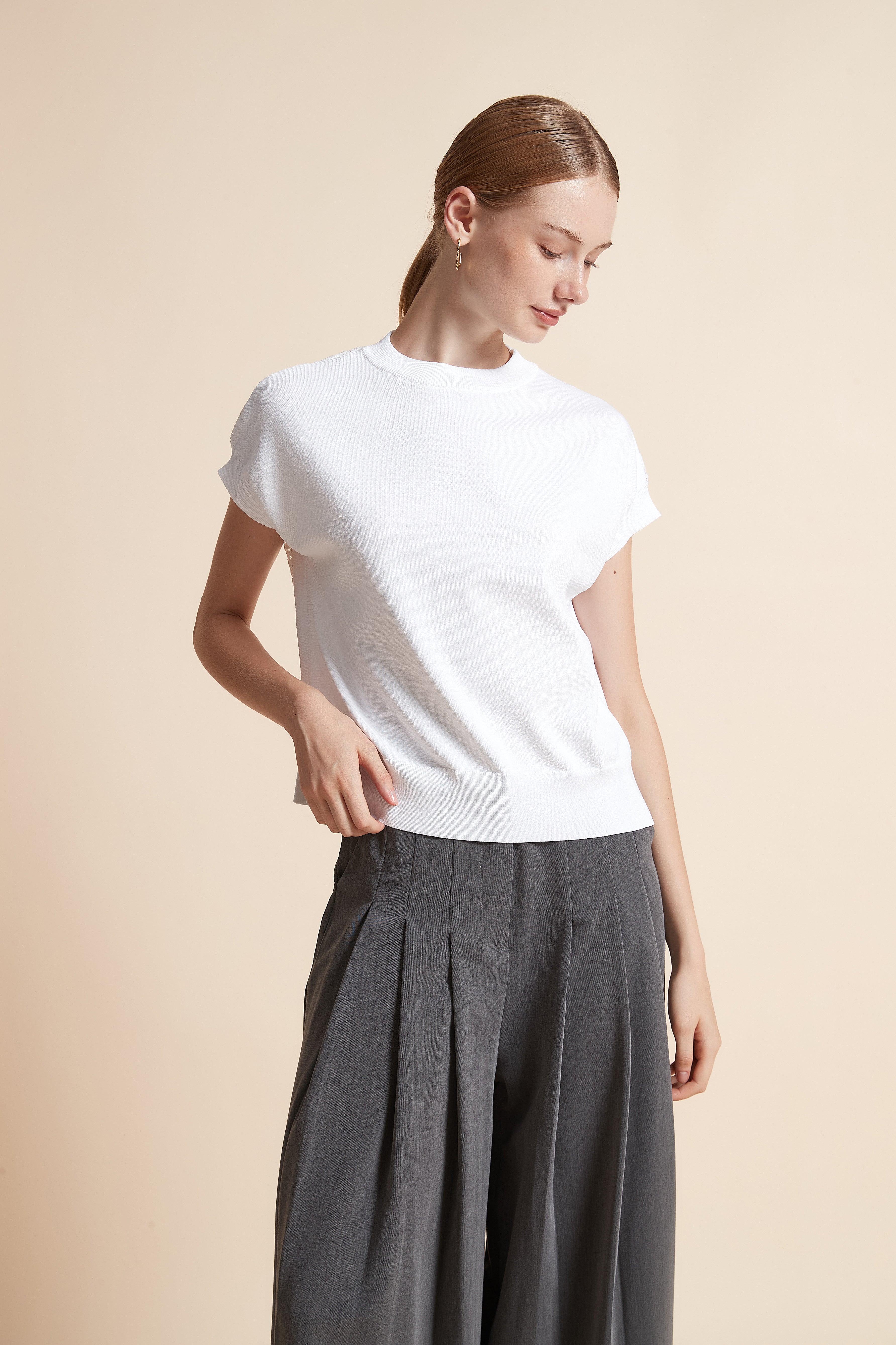 Solid Woven Short-Sleeve Top