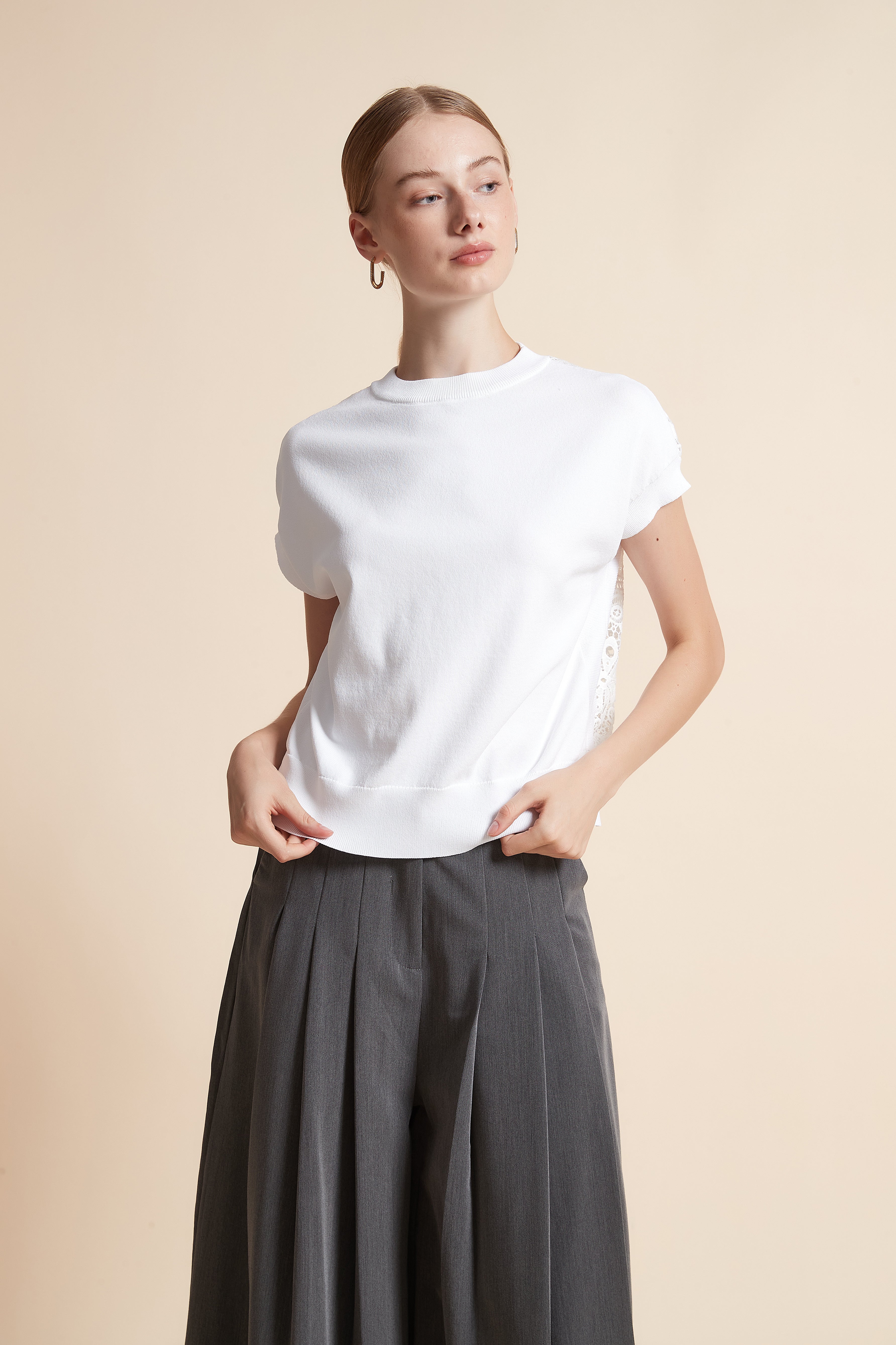 Solid Woven Short-Sleeve Top