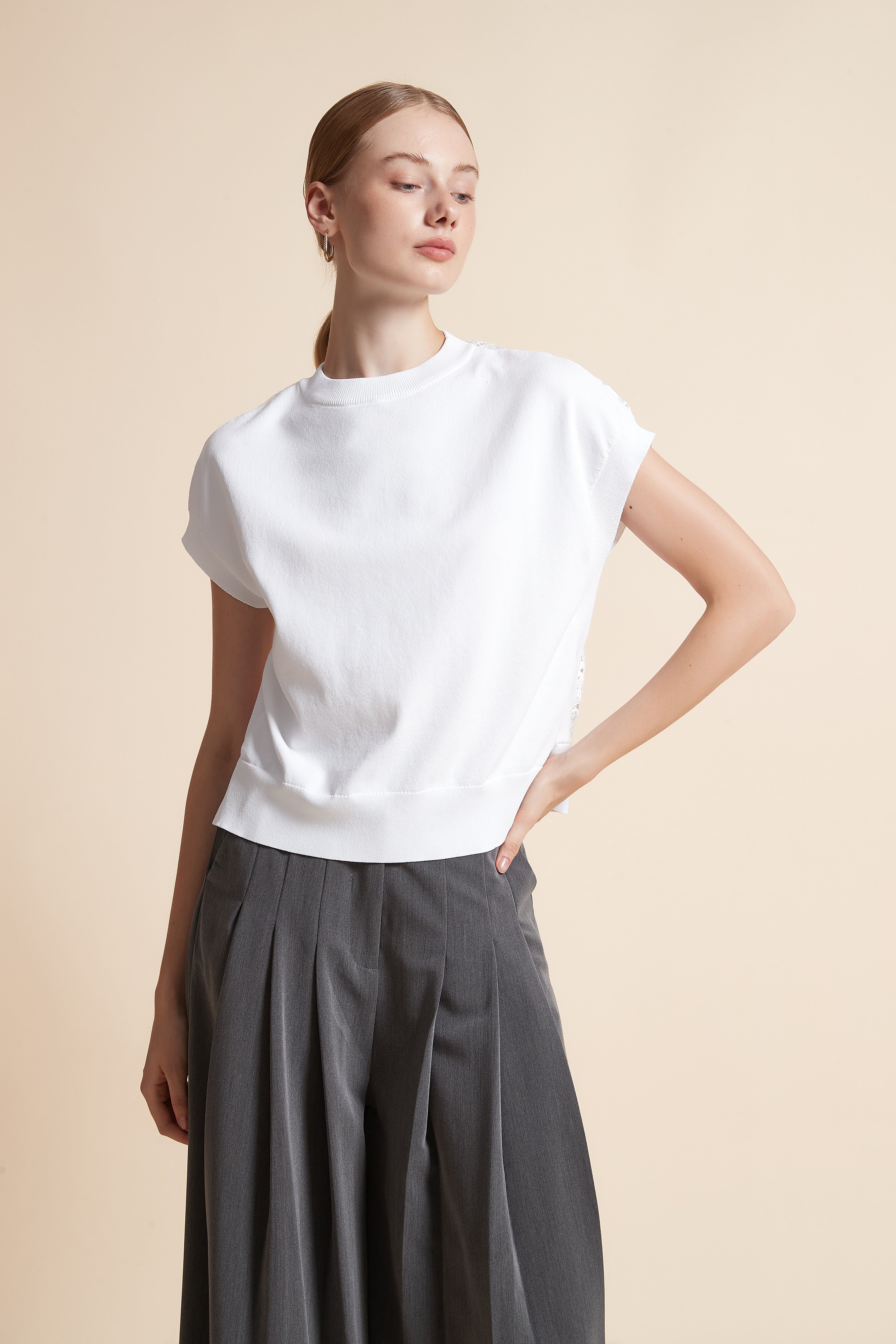 Solid Woven Short-Sleeve Top