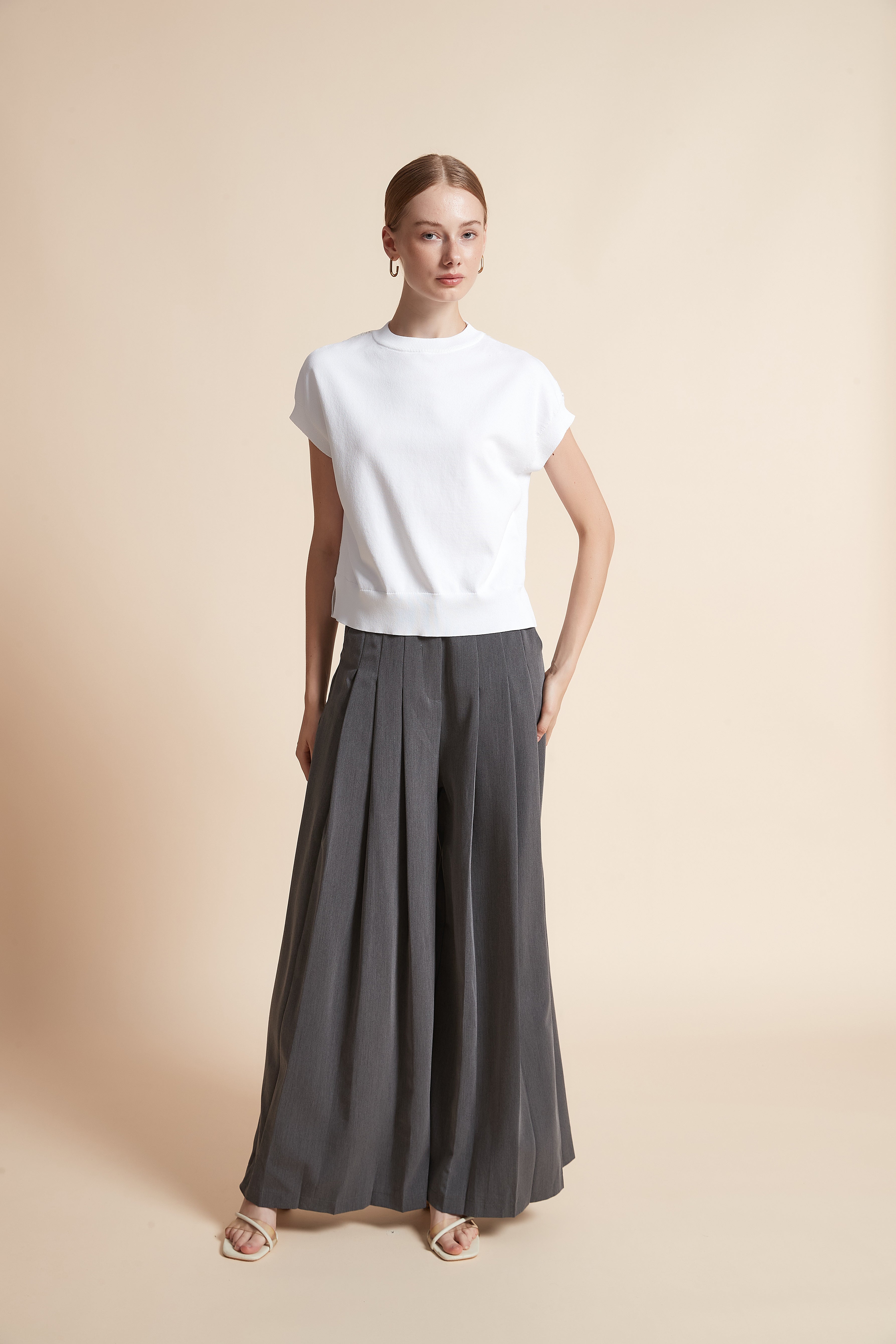 Solid Woven Short-Sleeve Top