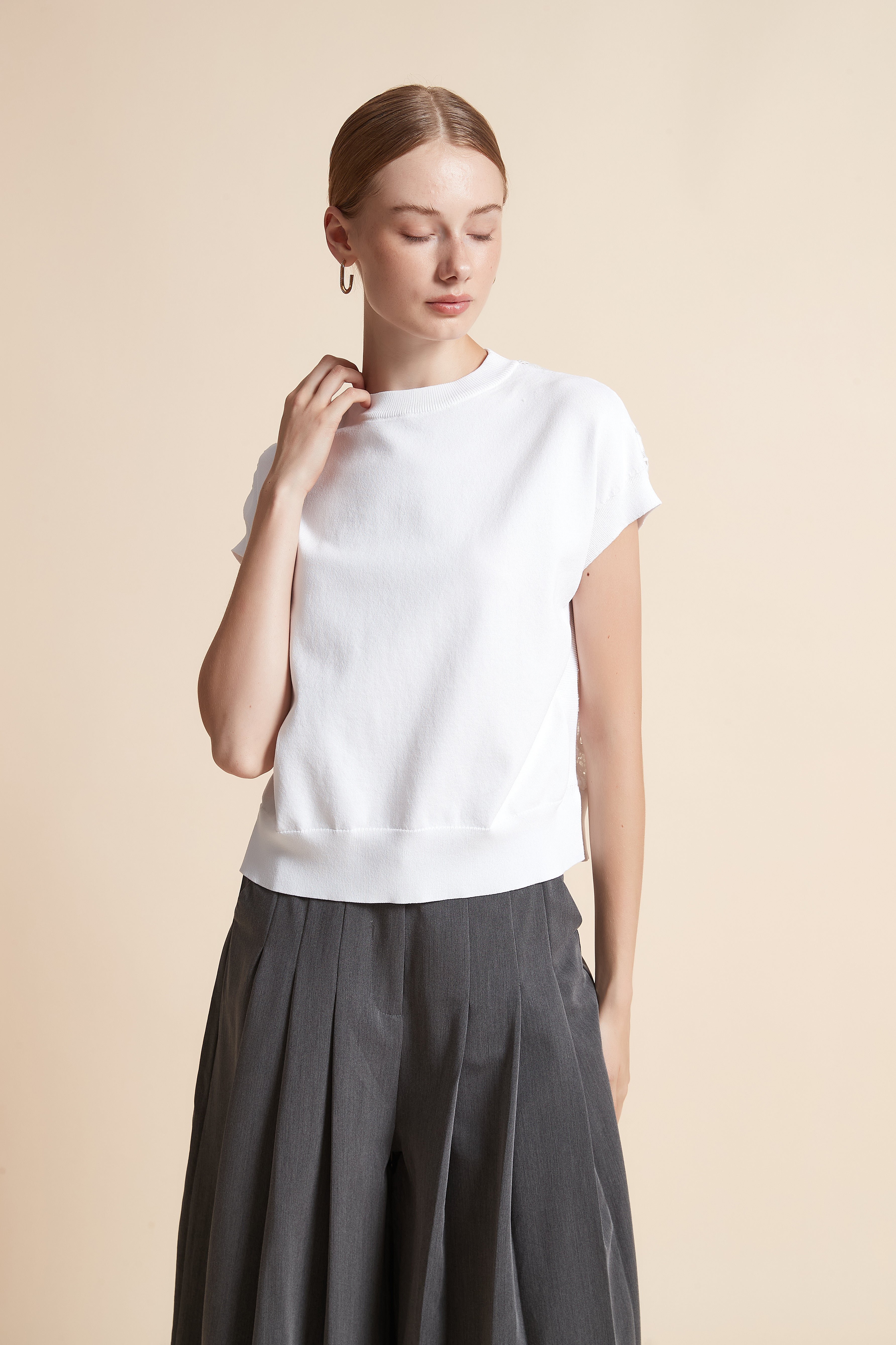 Solid Woven Short-Sleeve Top