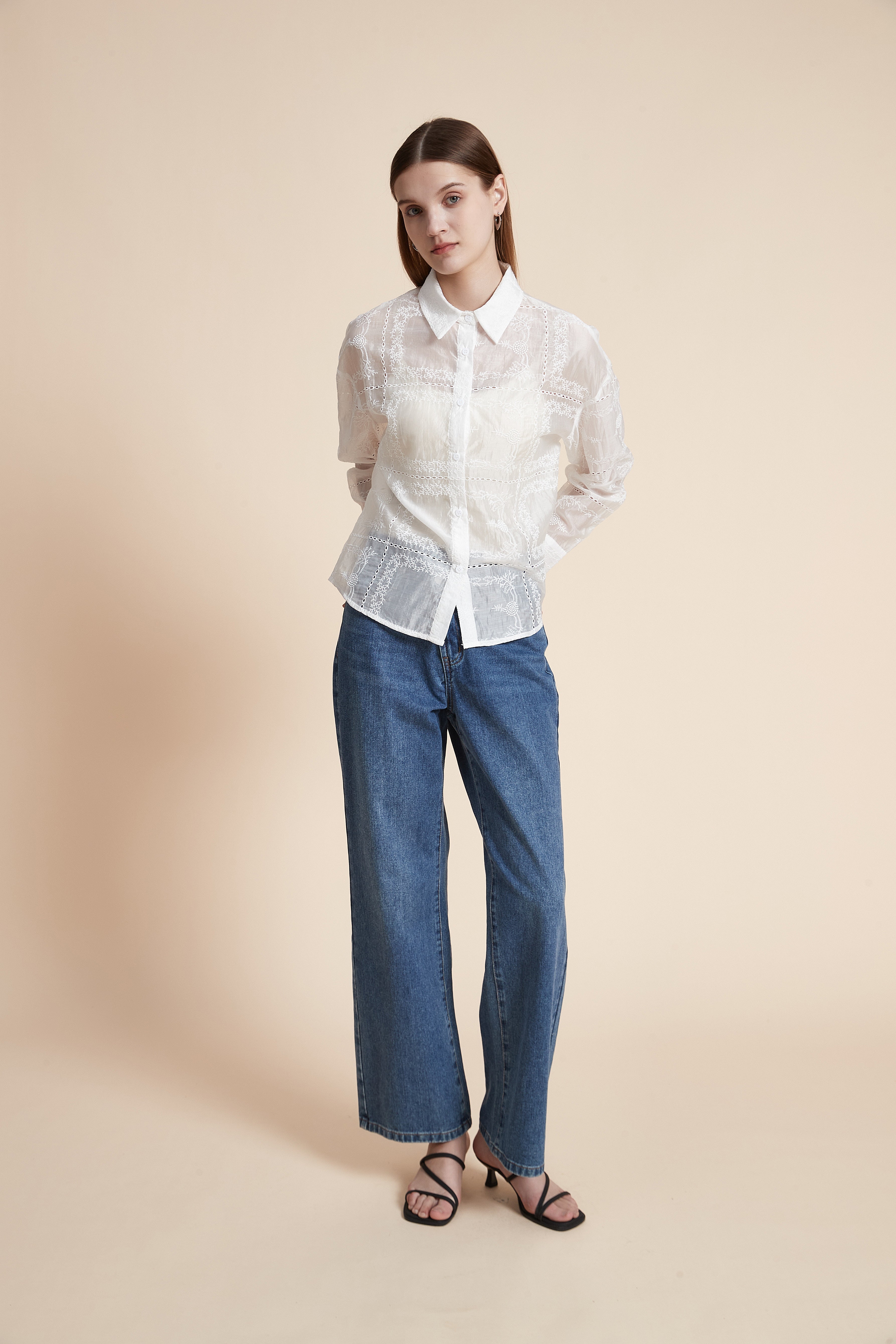 Long Sleeve Sheer Printed Shirt