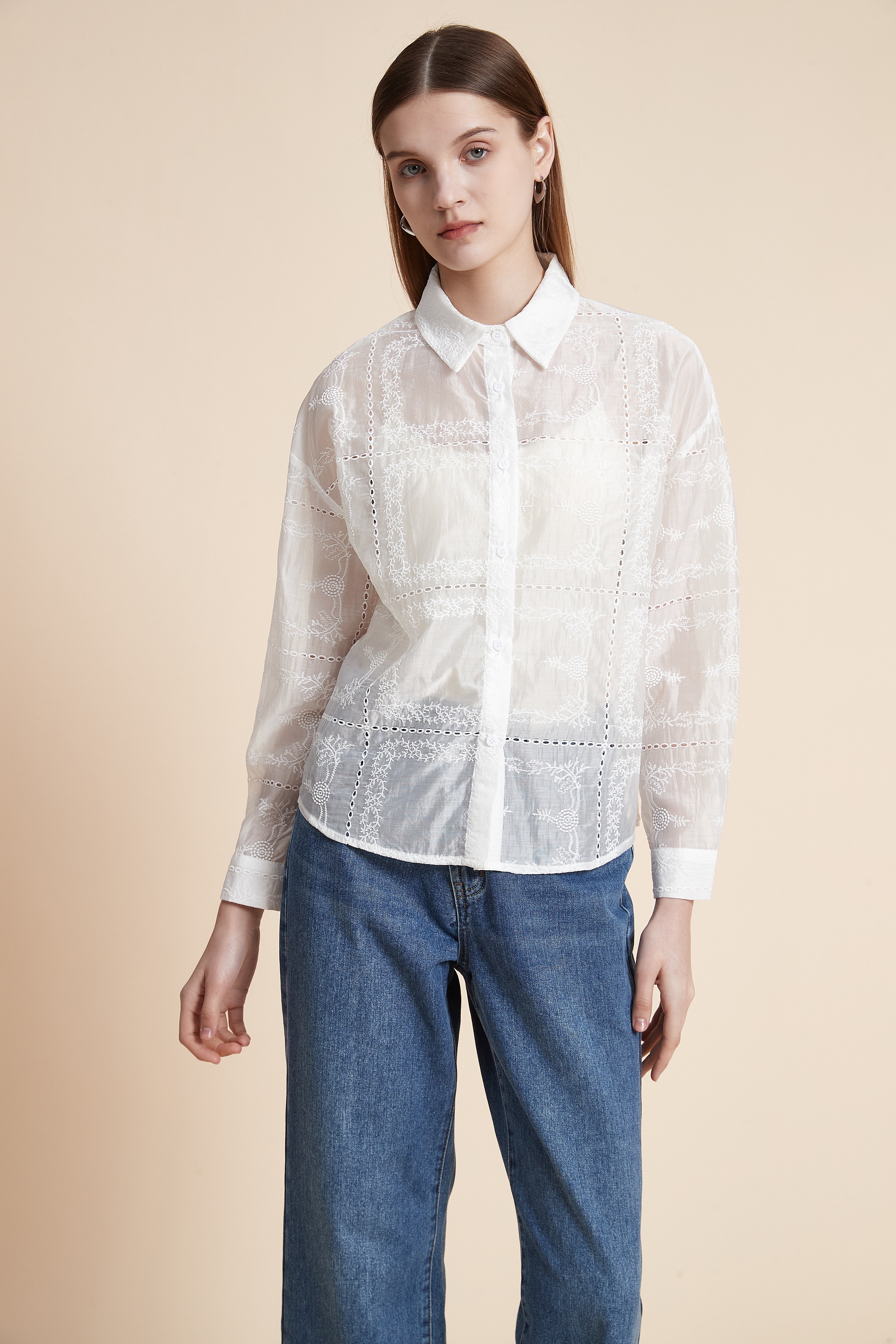Long Sleeve Sheer Printed Shirt
