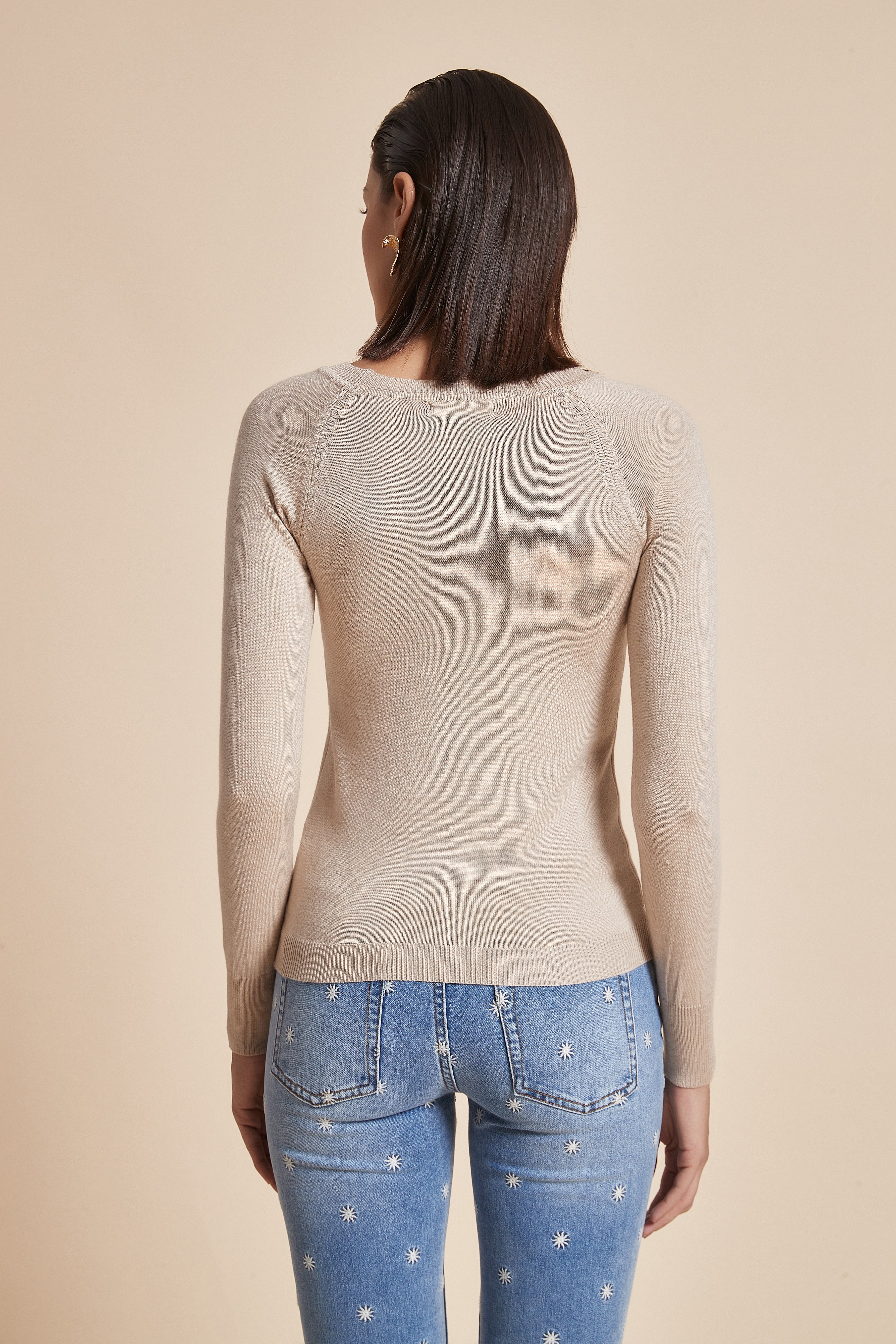 Fitted Plain Blouse With Long Sleeves
