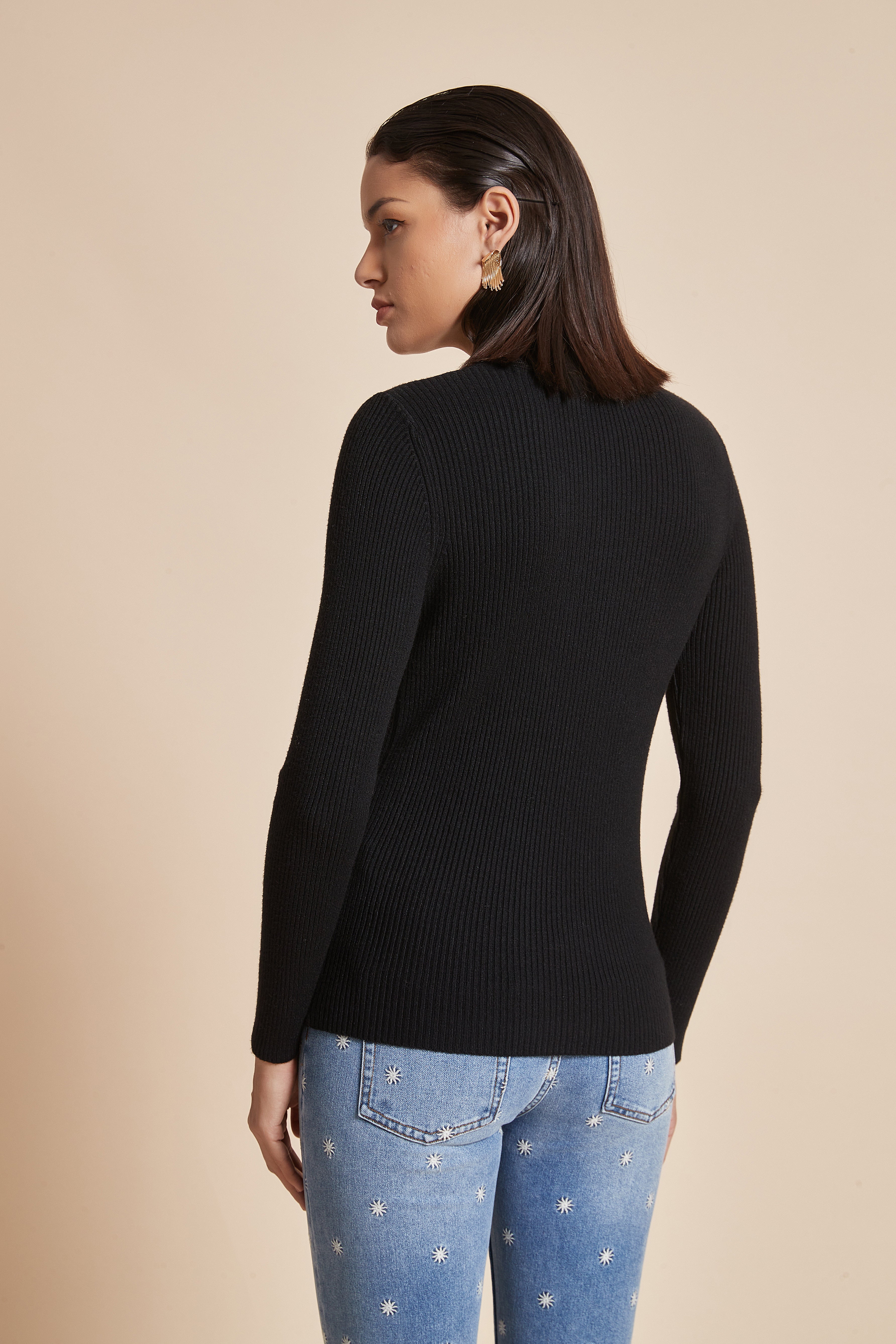 Yola Plain Ribbed Blouse with Long Sleeves