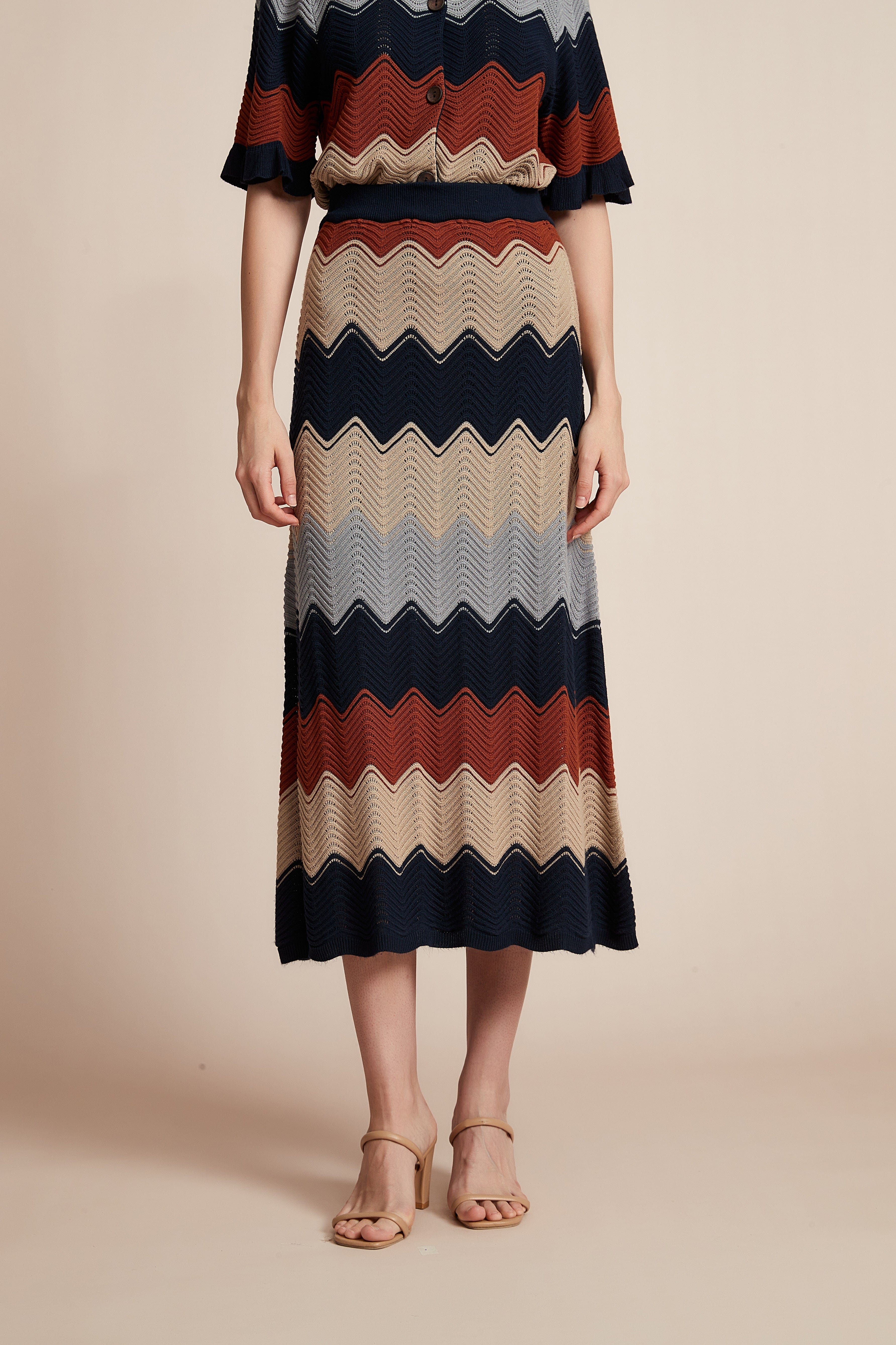 Yola Wide Midi Skirt in Knit Colors