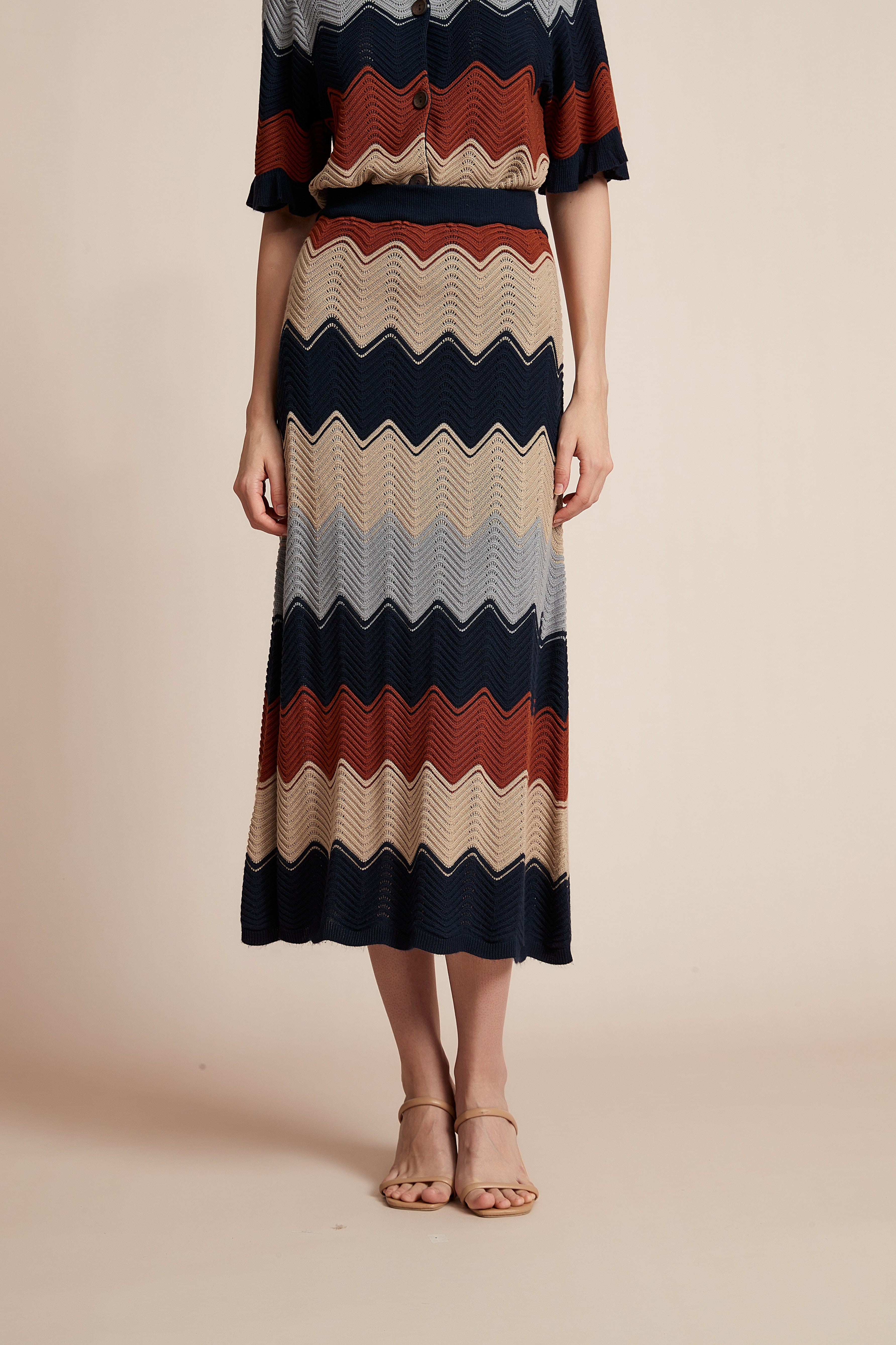 Yola Wide Midi Skirt in Knit Colors