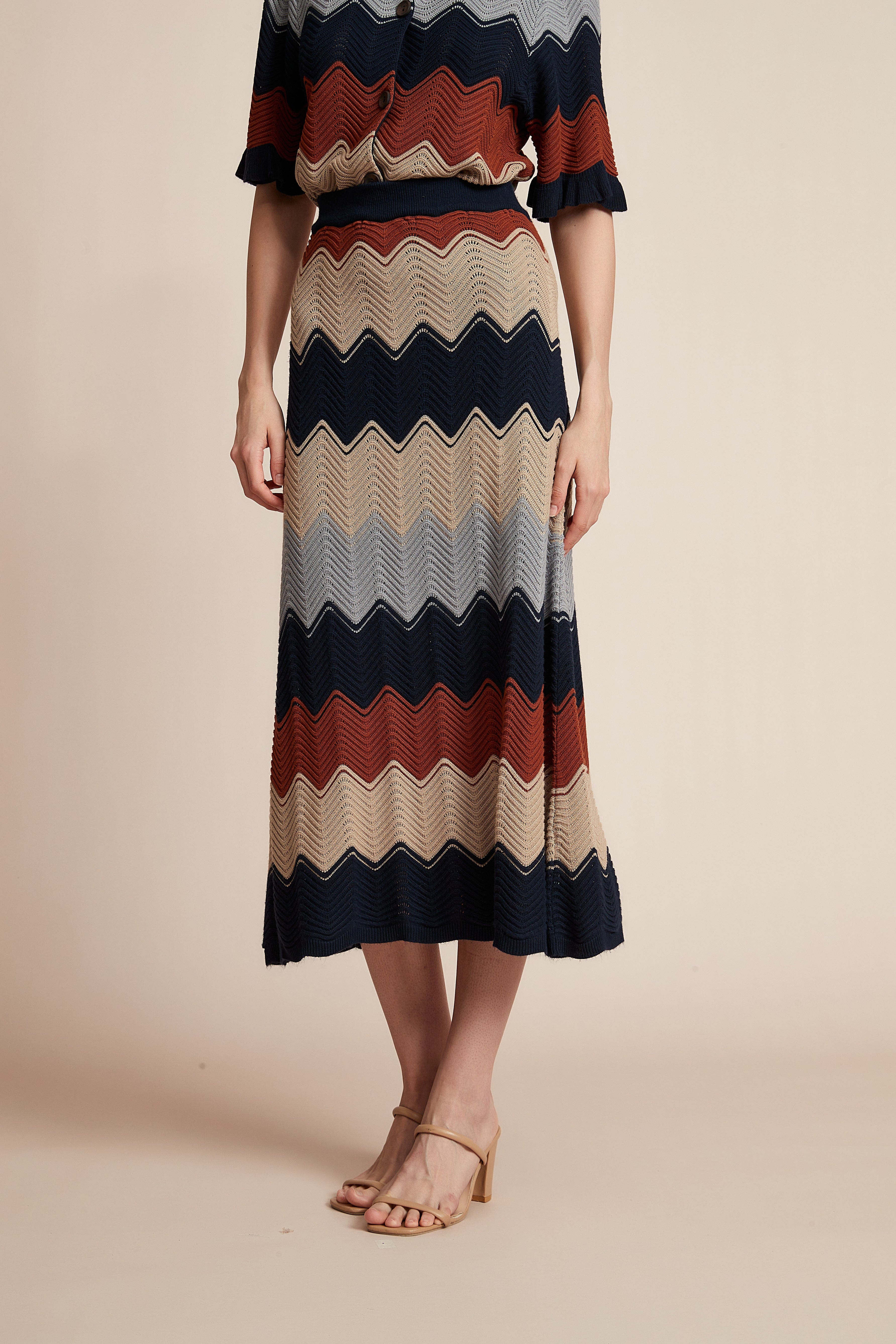 Yola Wide Midi Skirt in Knit Colors