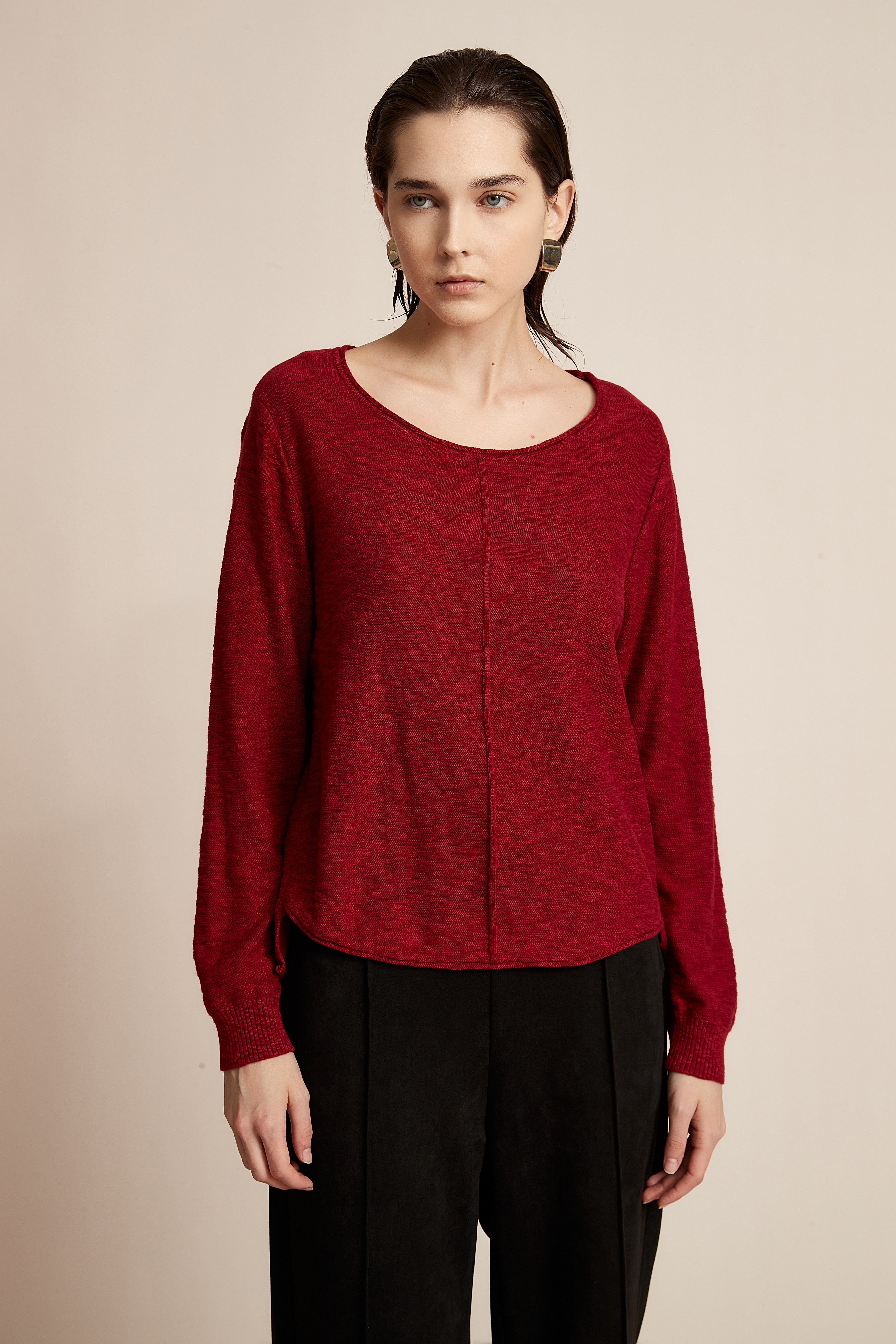 Yola Plain Long Sleeve Top with Round Neck