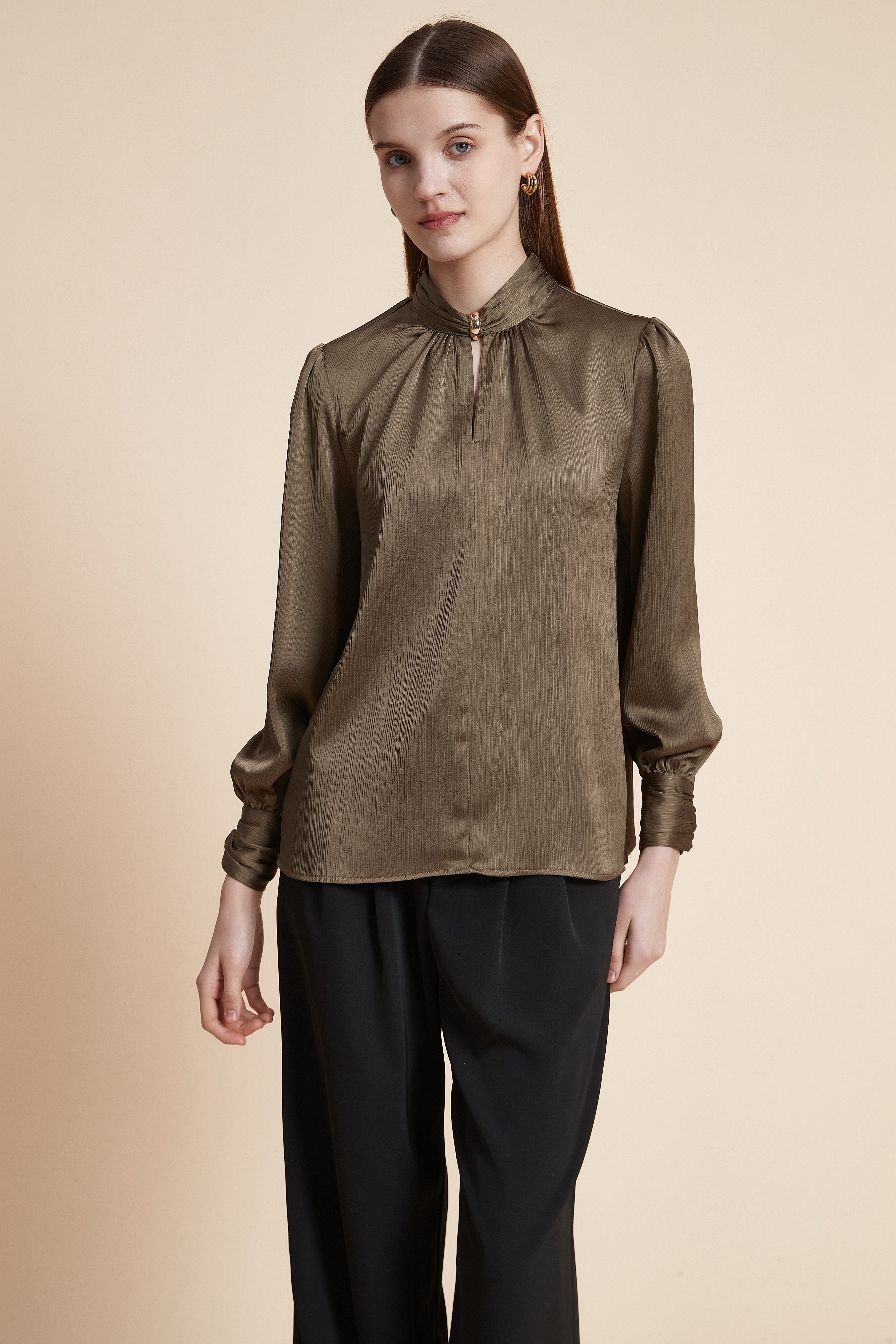 Solid Long Sleeve Formal Blouse