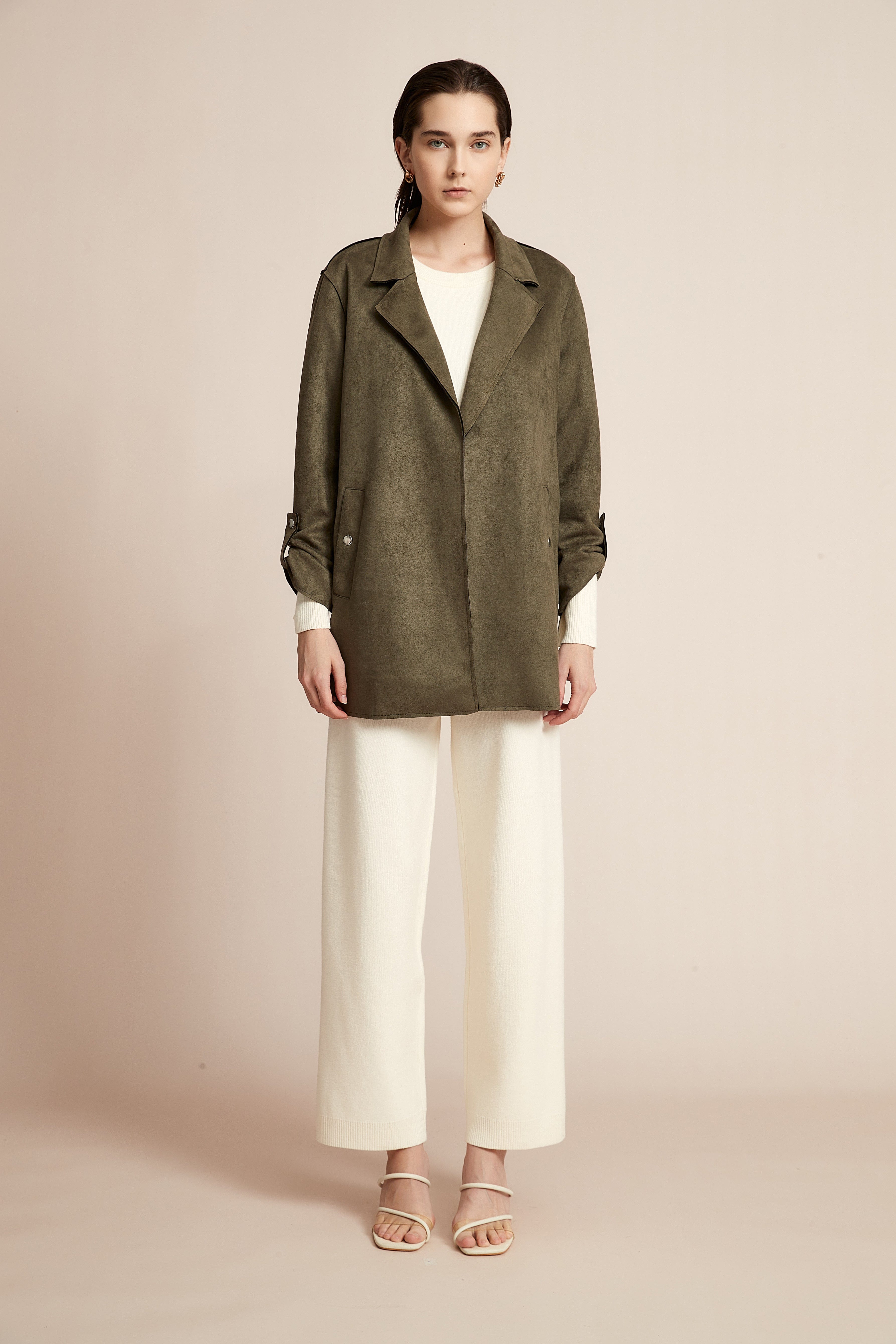 Yola Open Jacket, Plain with Long Collar and Long Sleeves