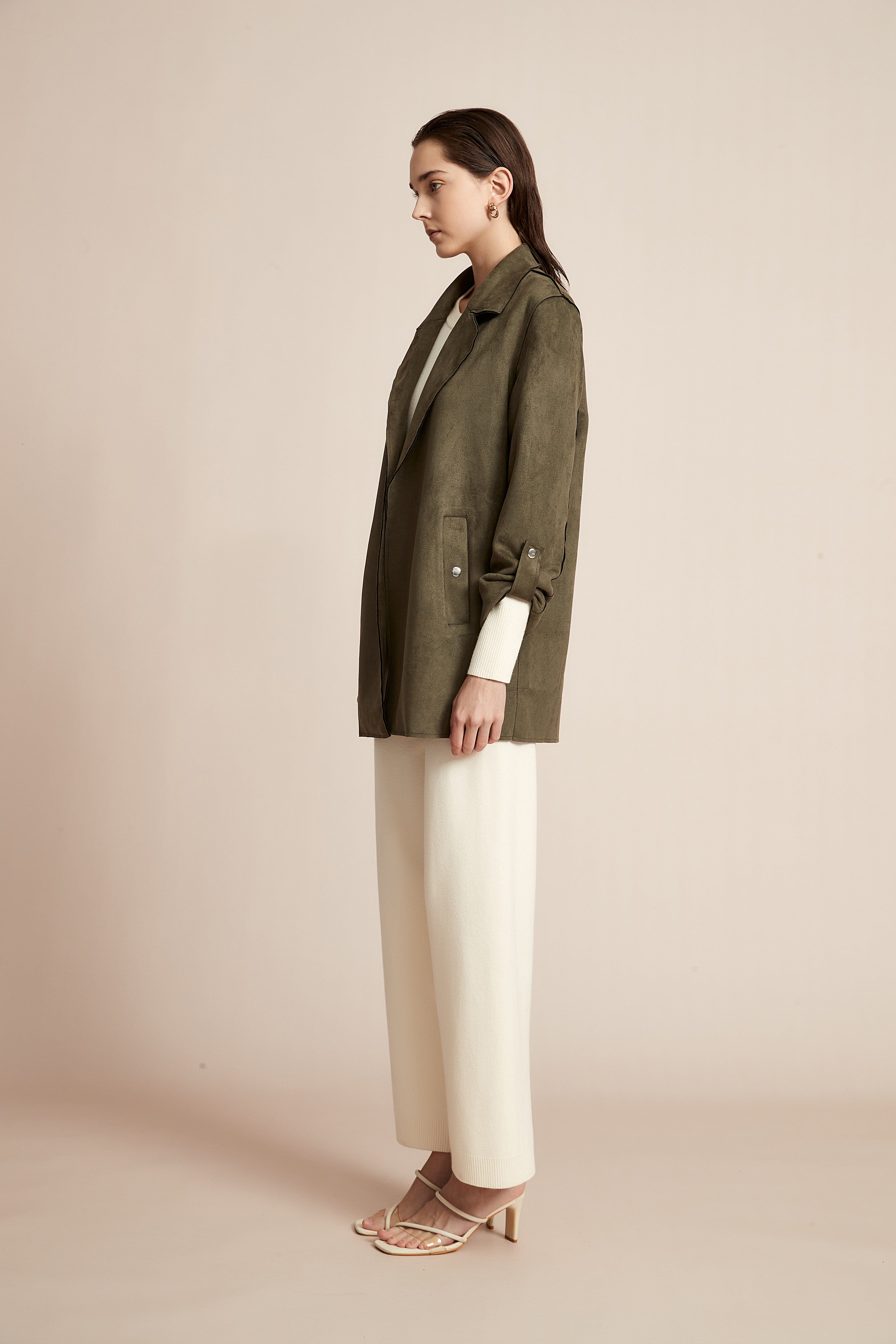 Yola Open Jacket, Plain with Long Collar and Long Sleeves