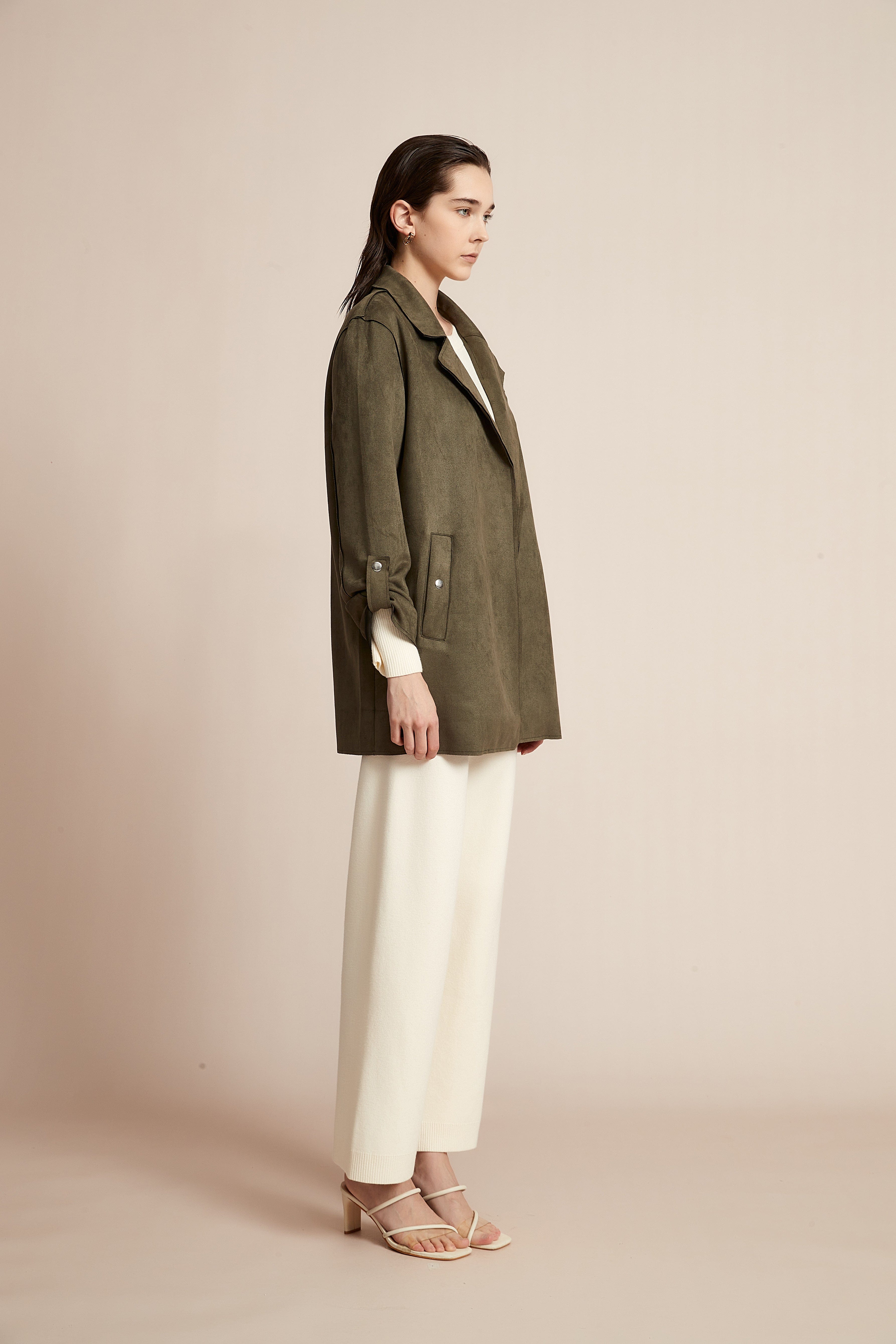 Yola Open Jacket, Plain with Long Collar and Long Sleeves