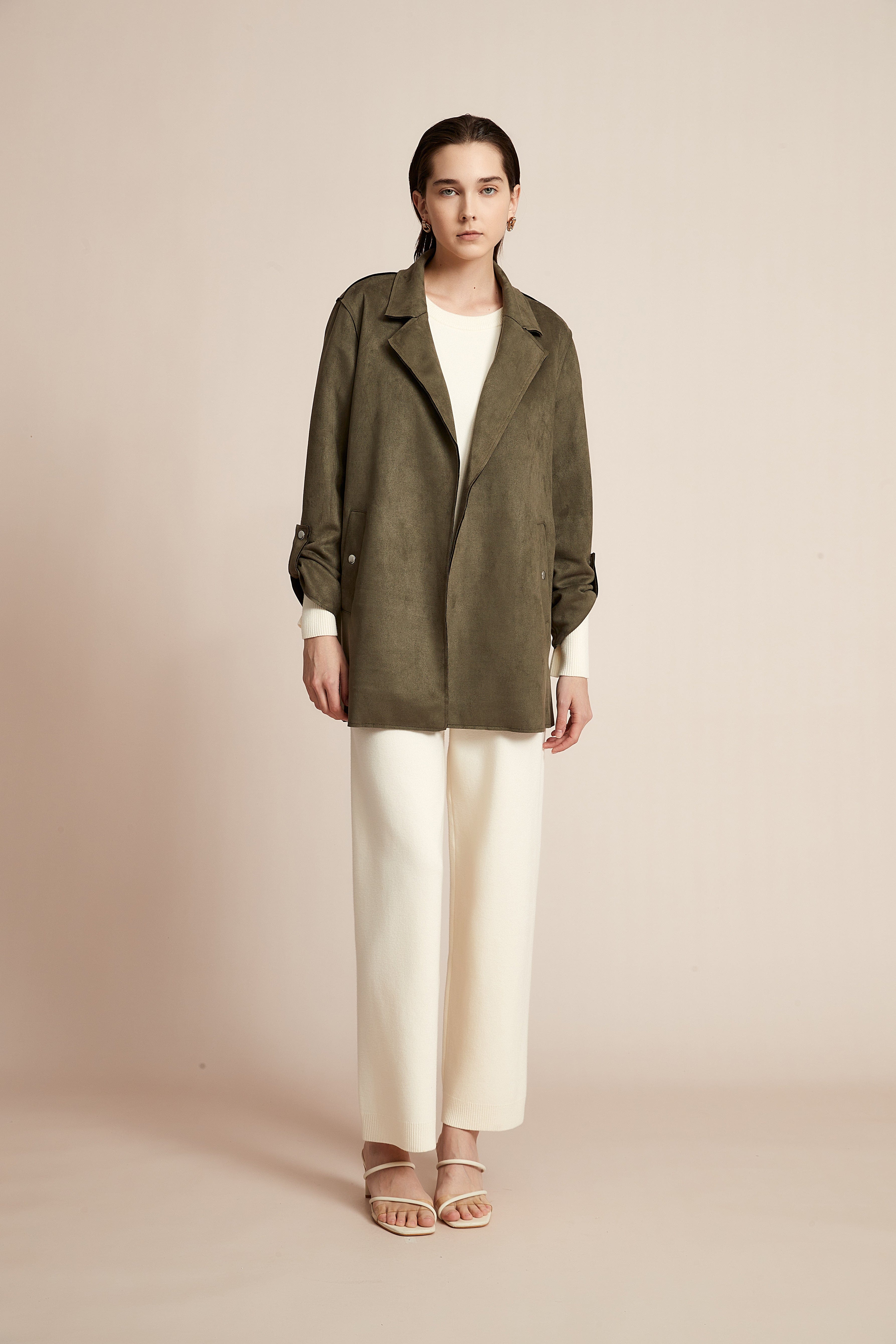 Yola Open Jacket, Plain with Long Collar and Long Sleeves