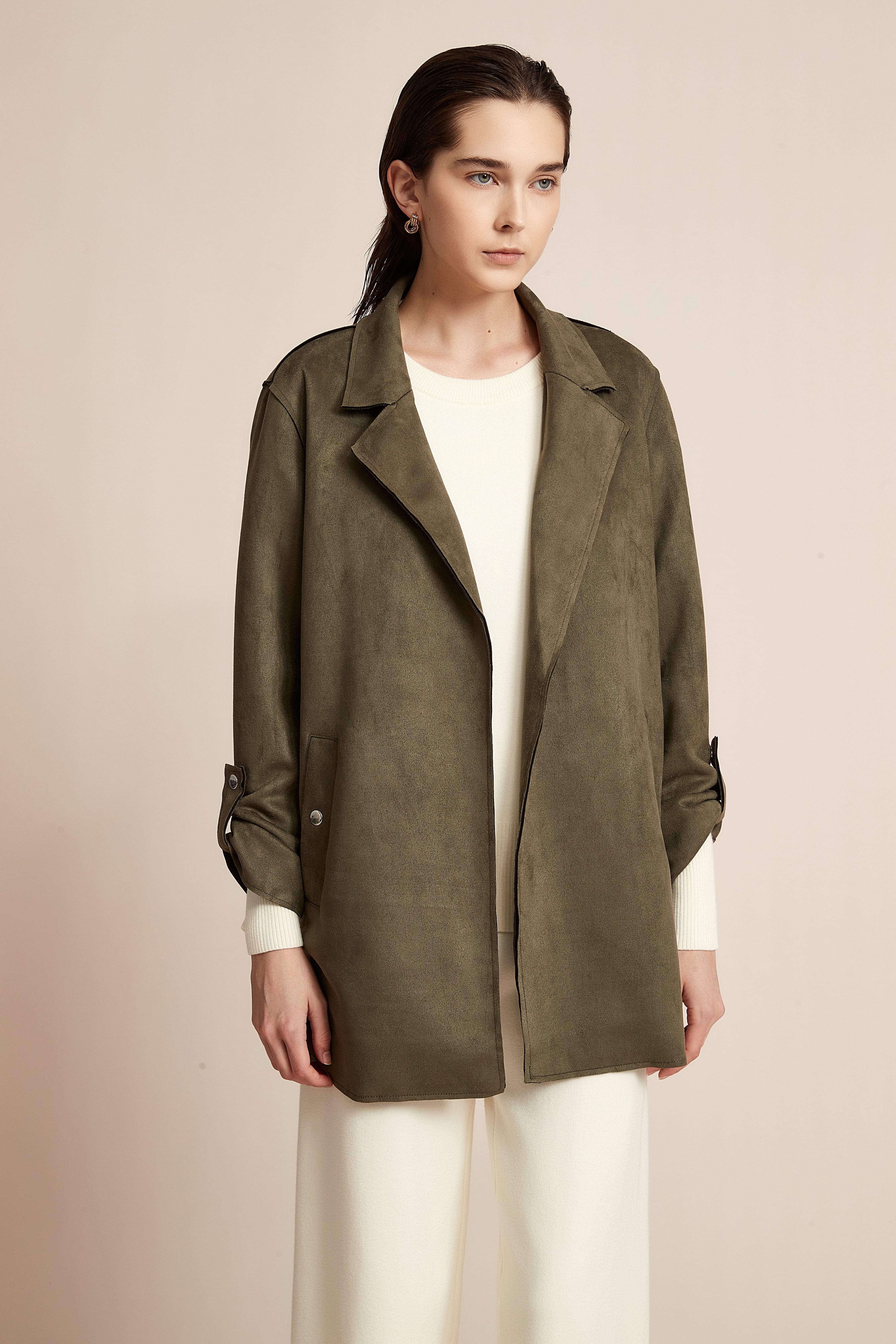 Yola Open Jacket, Plain with Long Collar and Long Sleeves