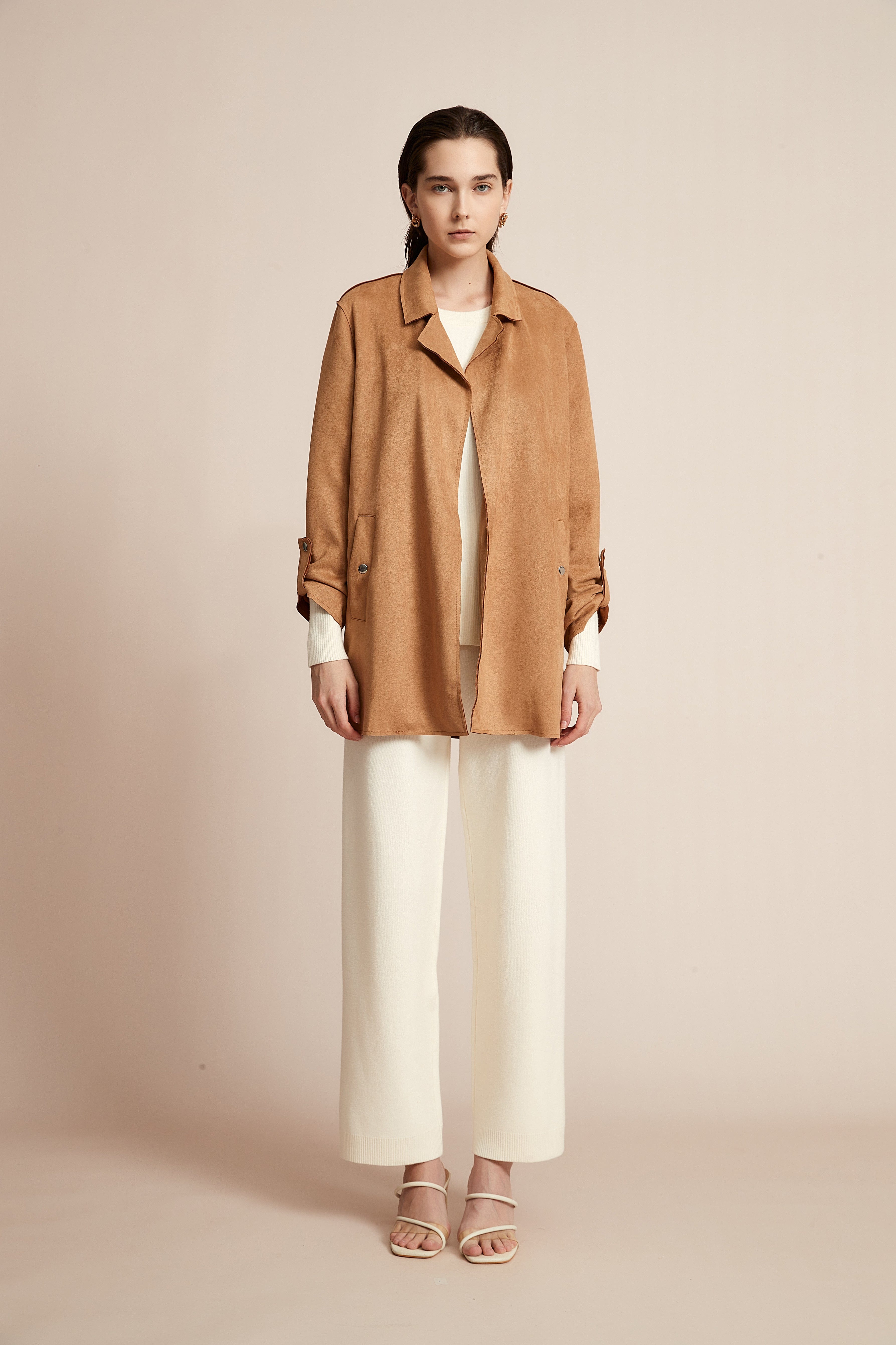 Yola Open Jacket, Plain with Long Collar and Long Sleeves