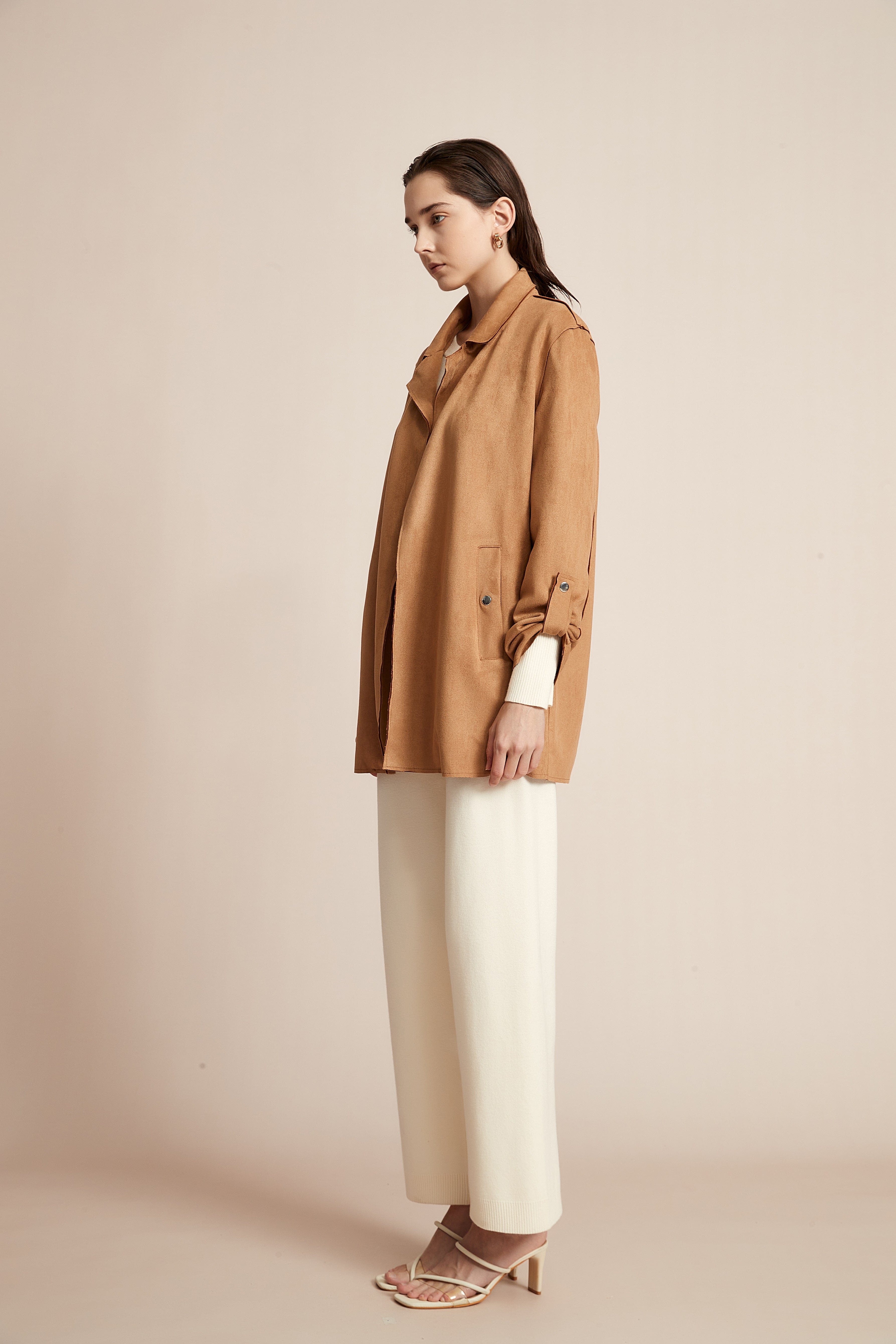 Yola Open Jacket, Plain with Long Collar and Long Sleeves