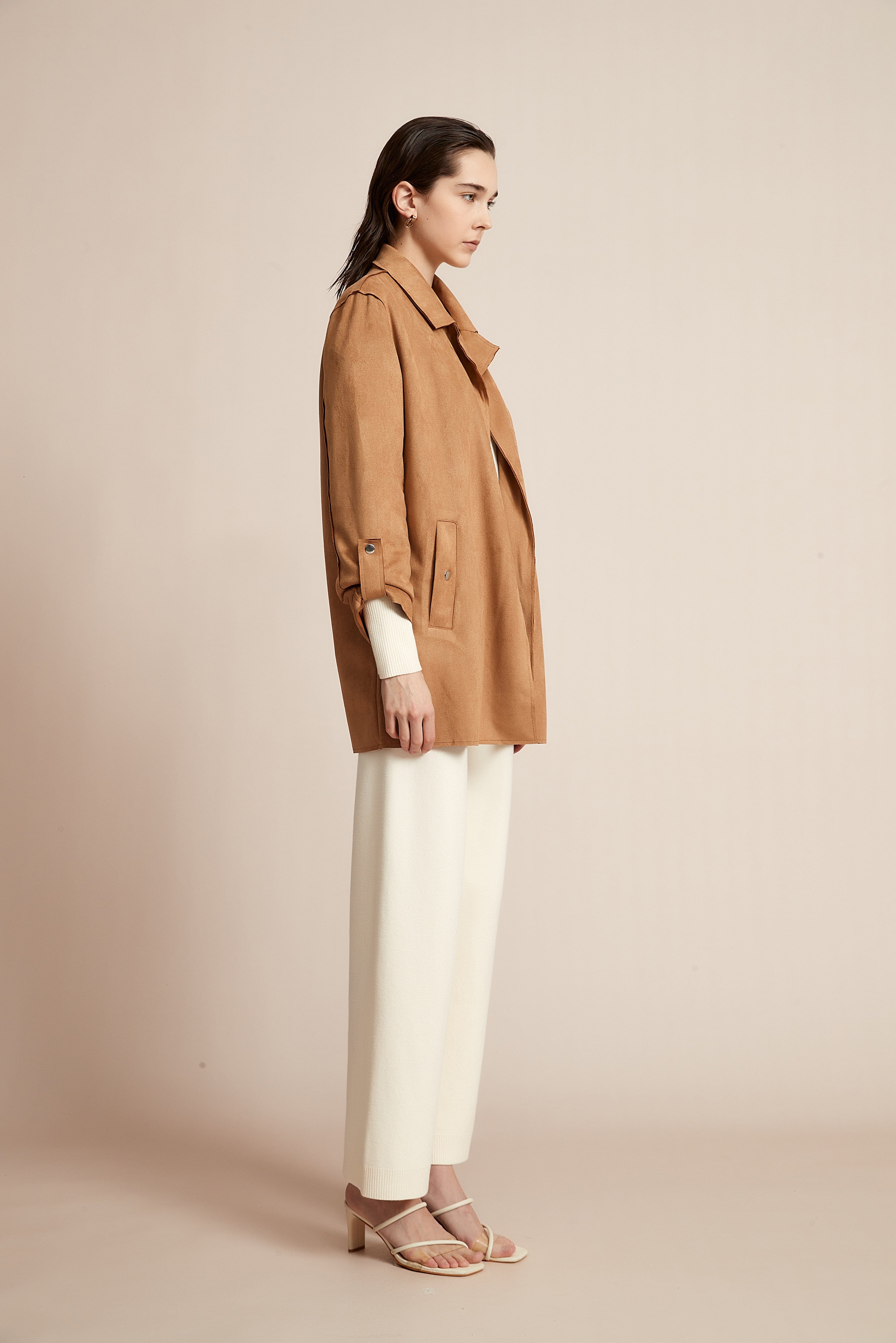 Yola Open Jacket, Plain with Long Collar and Long Sleeves