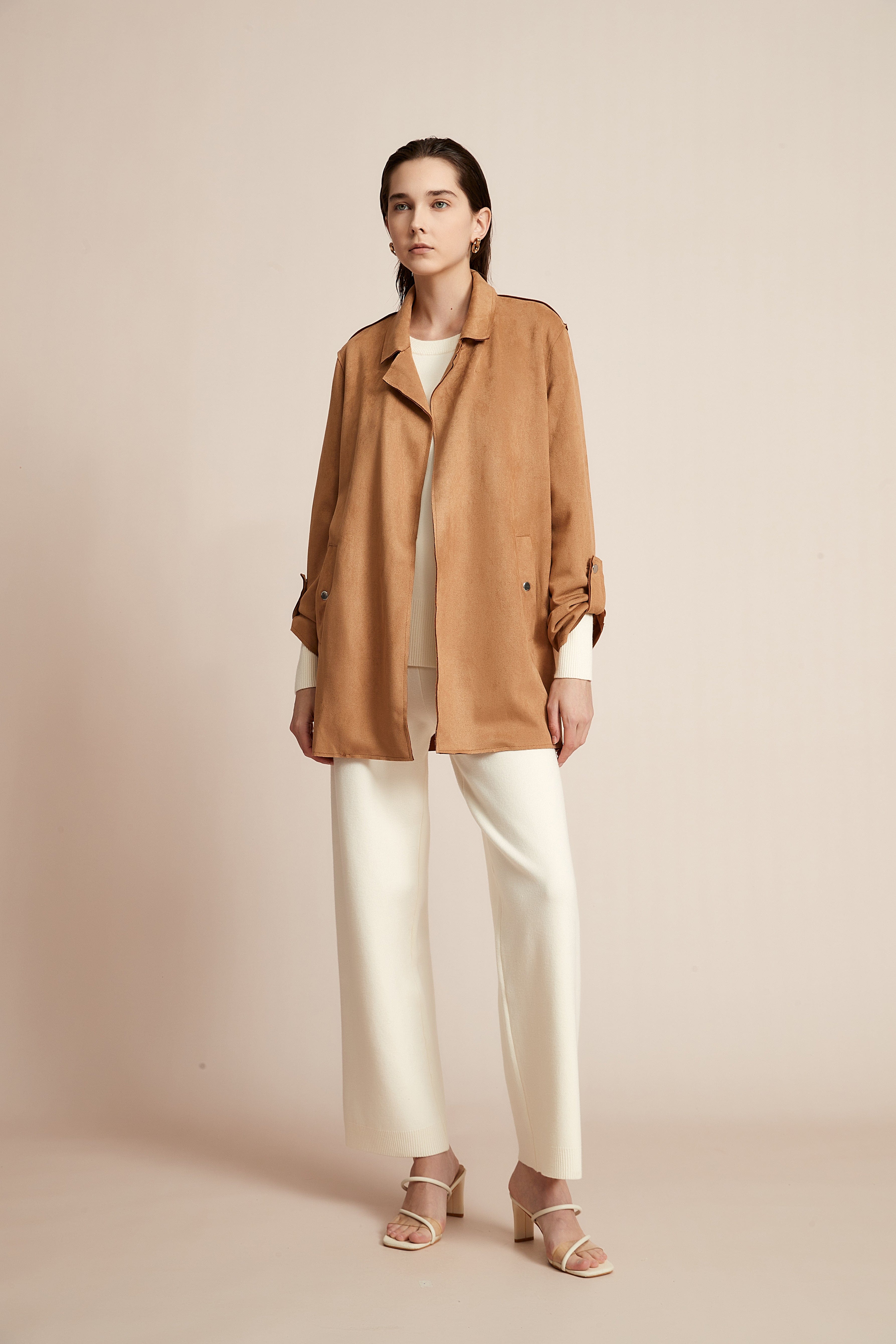 Yola Open Jacket, Plain with Long Collar and Long Sleeves