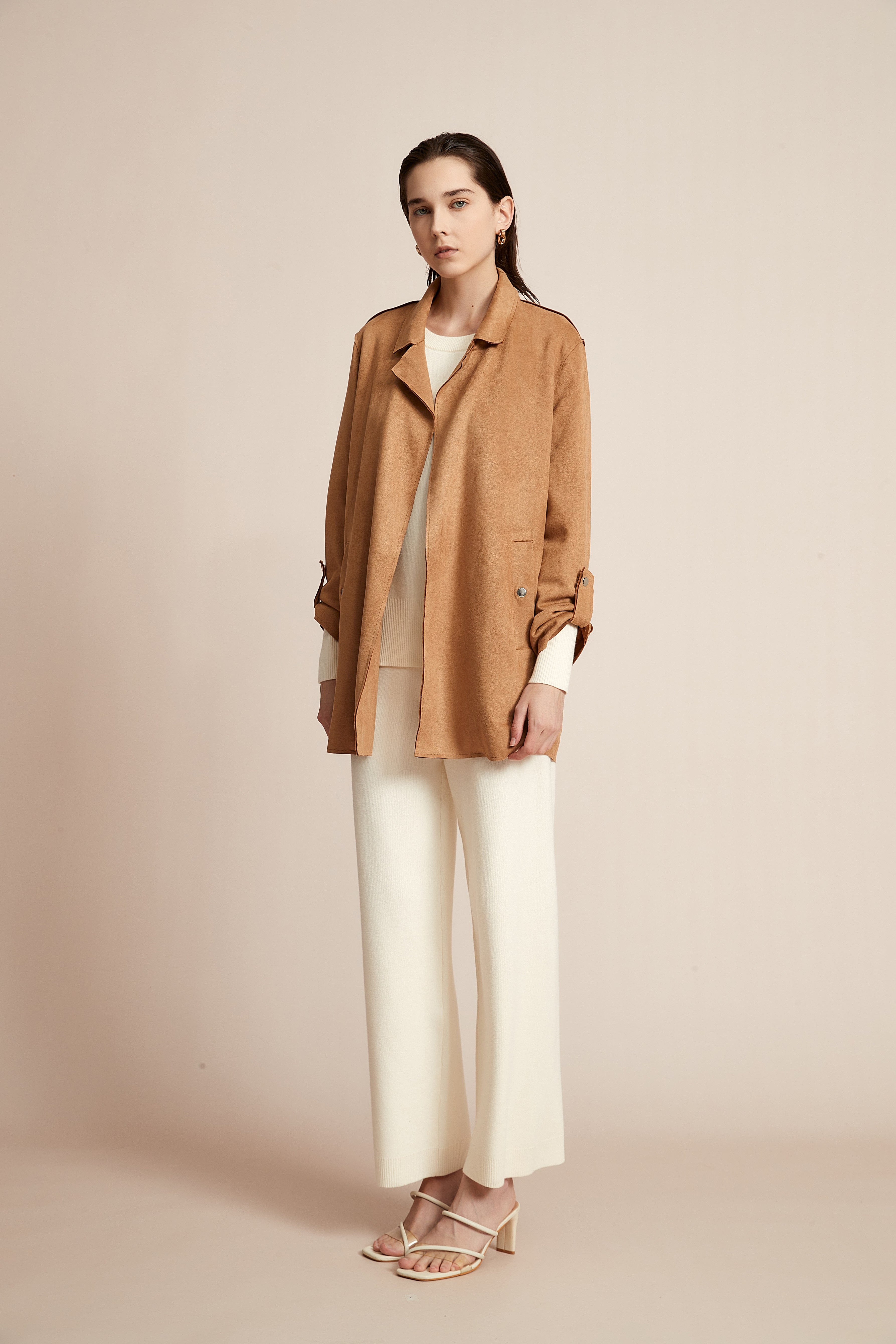 Yola Open Jacket, Plain with Long Collar and Long Sleeves