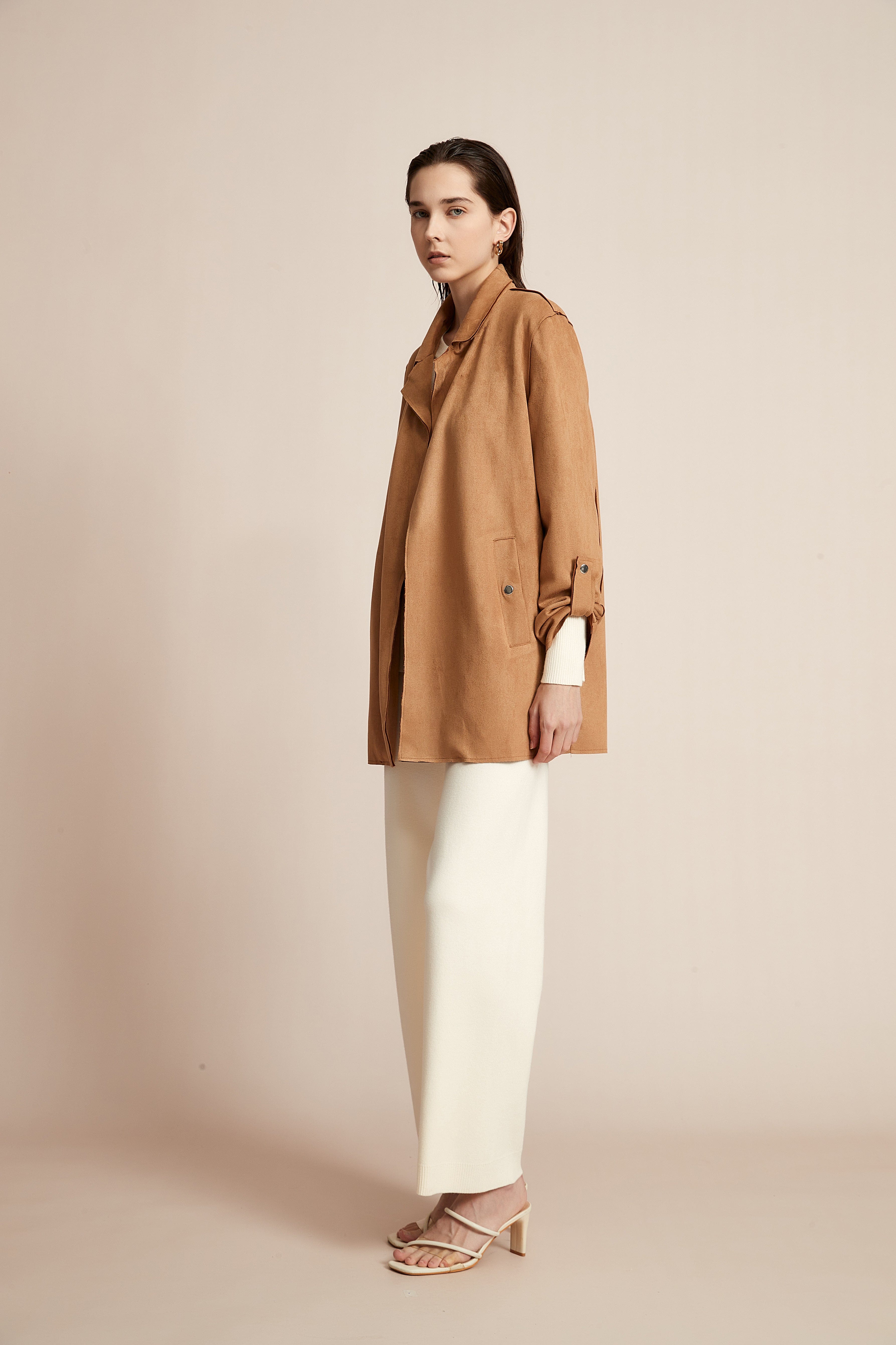 Yola Open Jacket, Plain with Long Collar and Long Sleeves