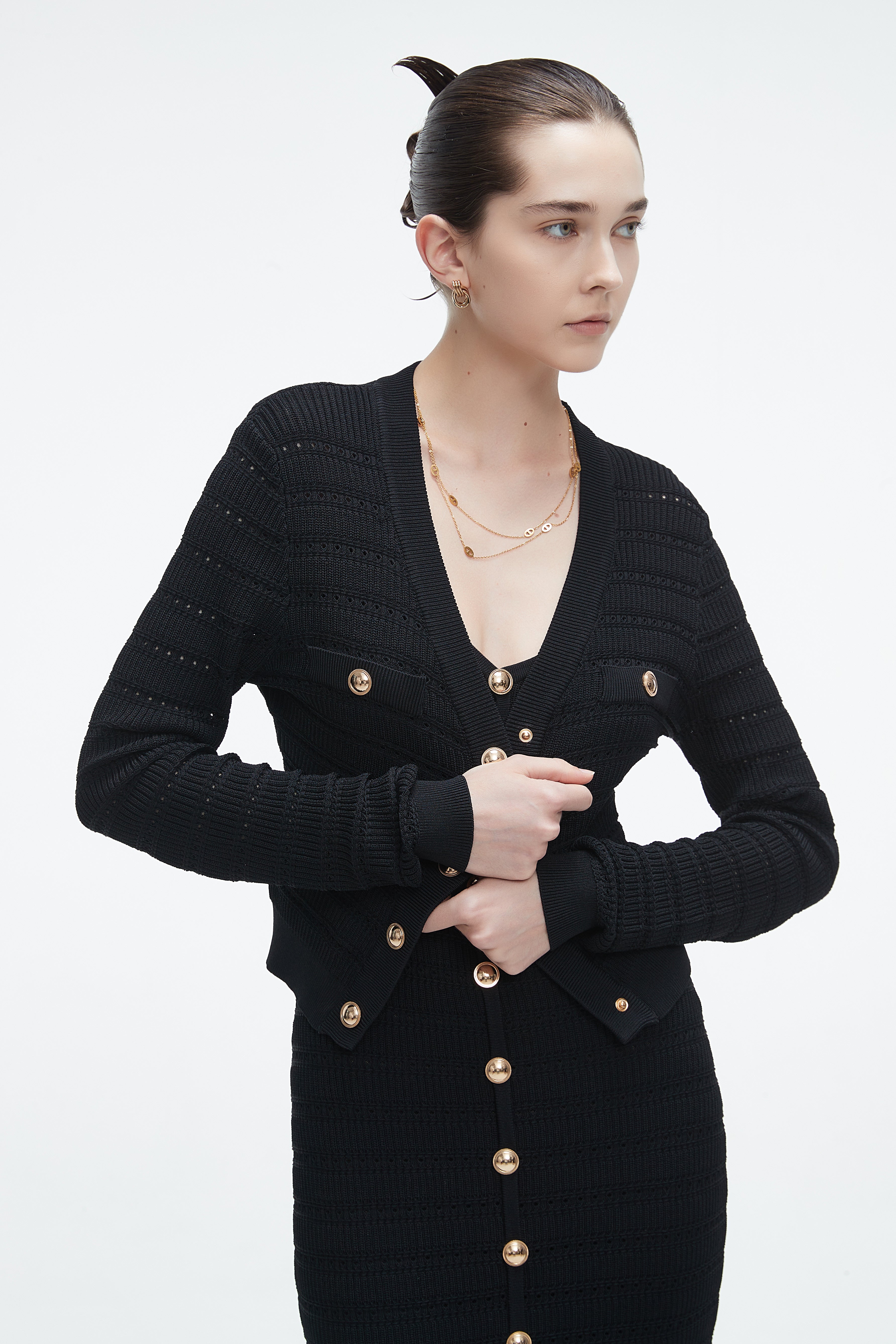 Yola Long-Sleeve Knitted Sweater with Lace Details