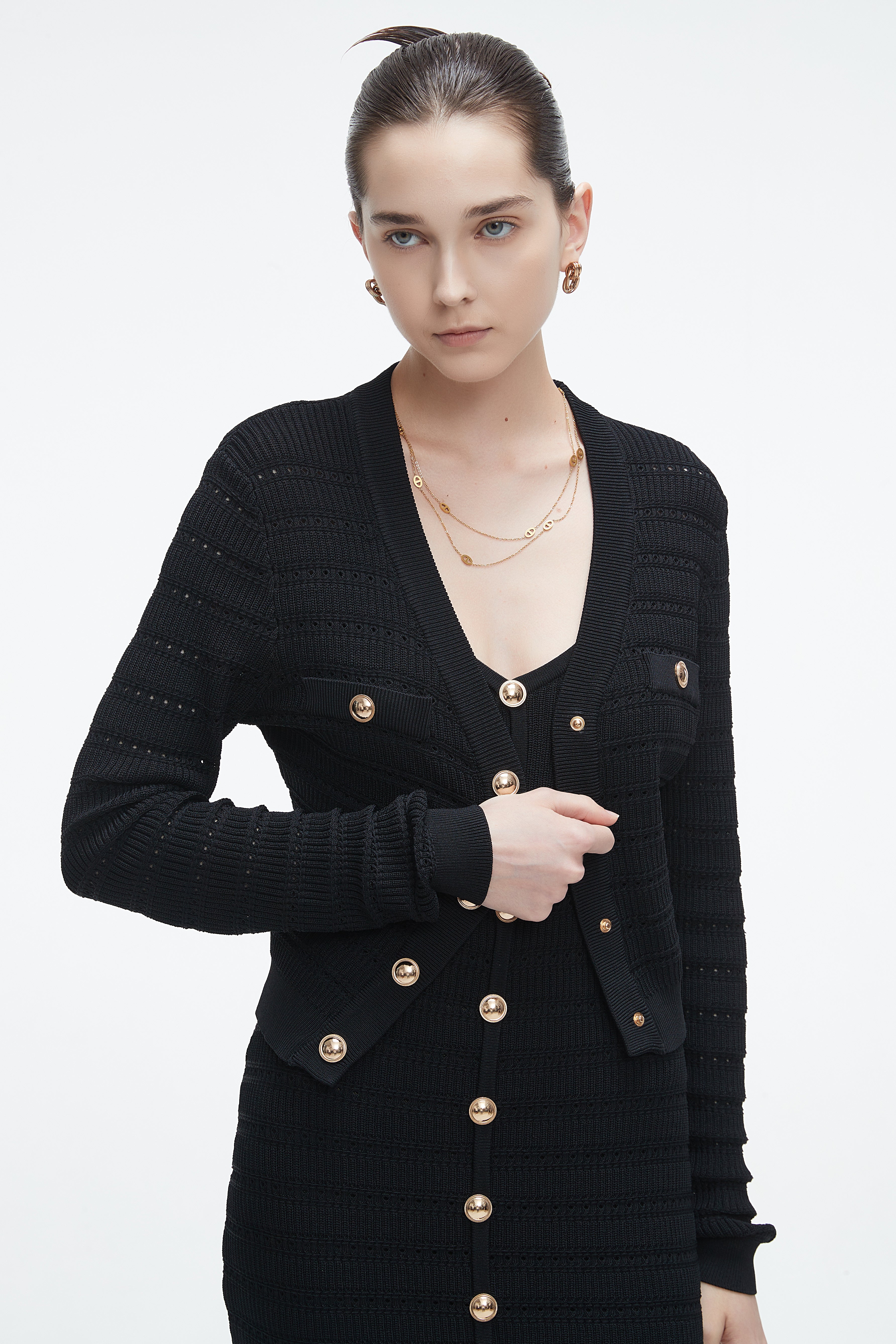 Yola Long-Sleeve Knitted Sweater with Lace Details