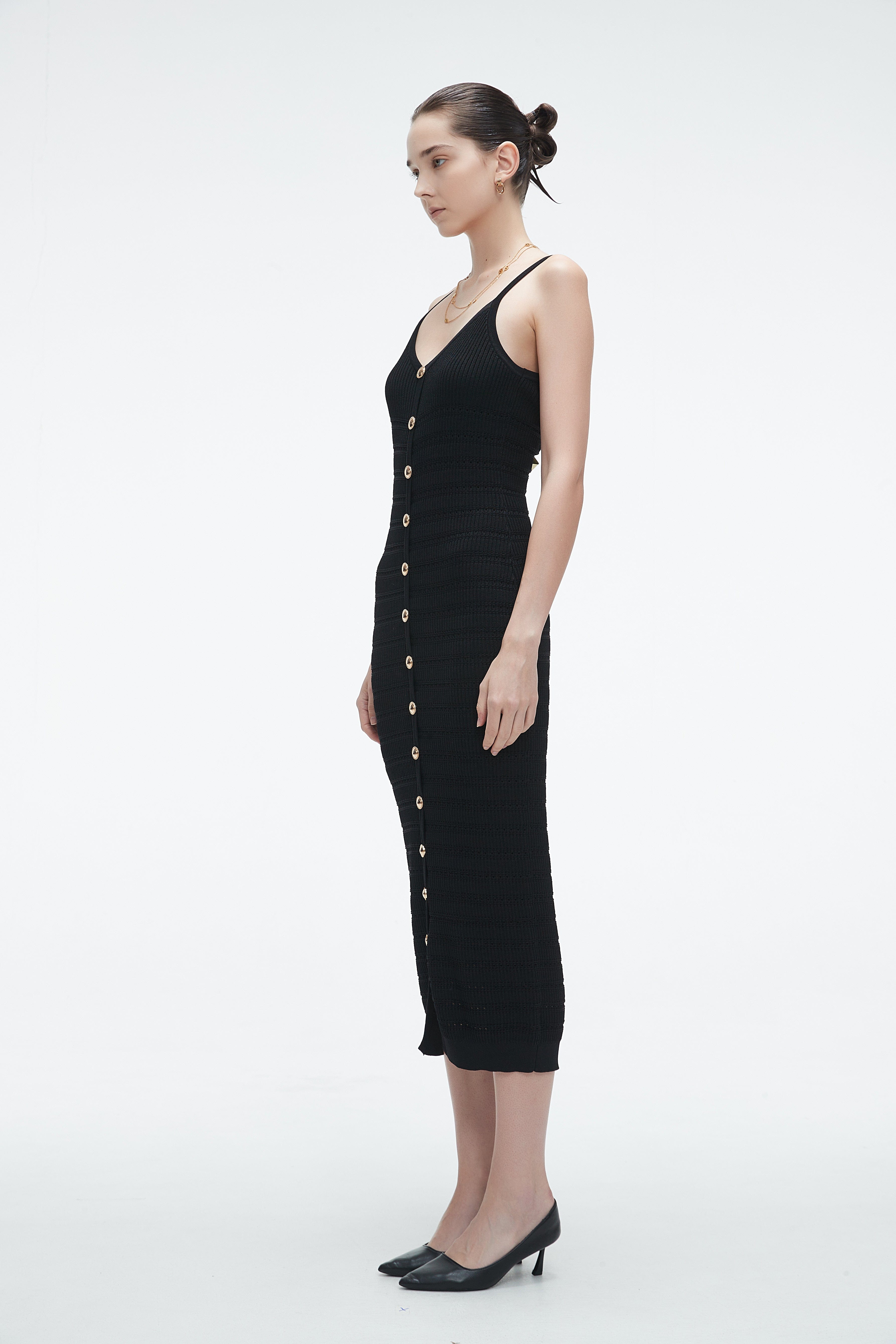 Yola Midi Dress with Straps and Plain Front Buttons