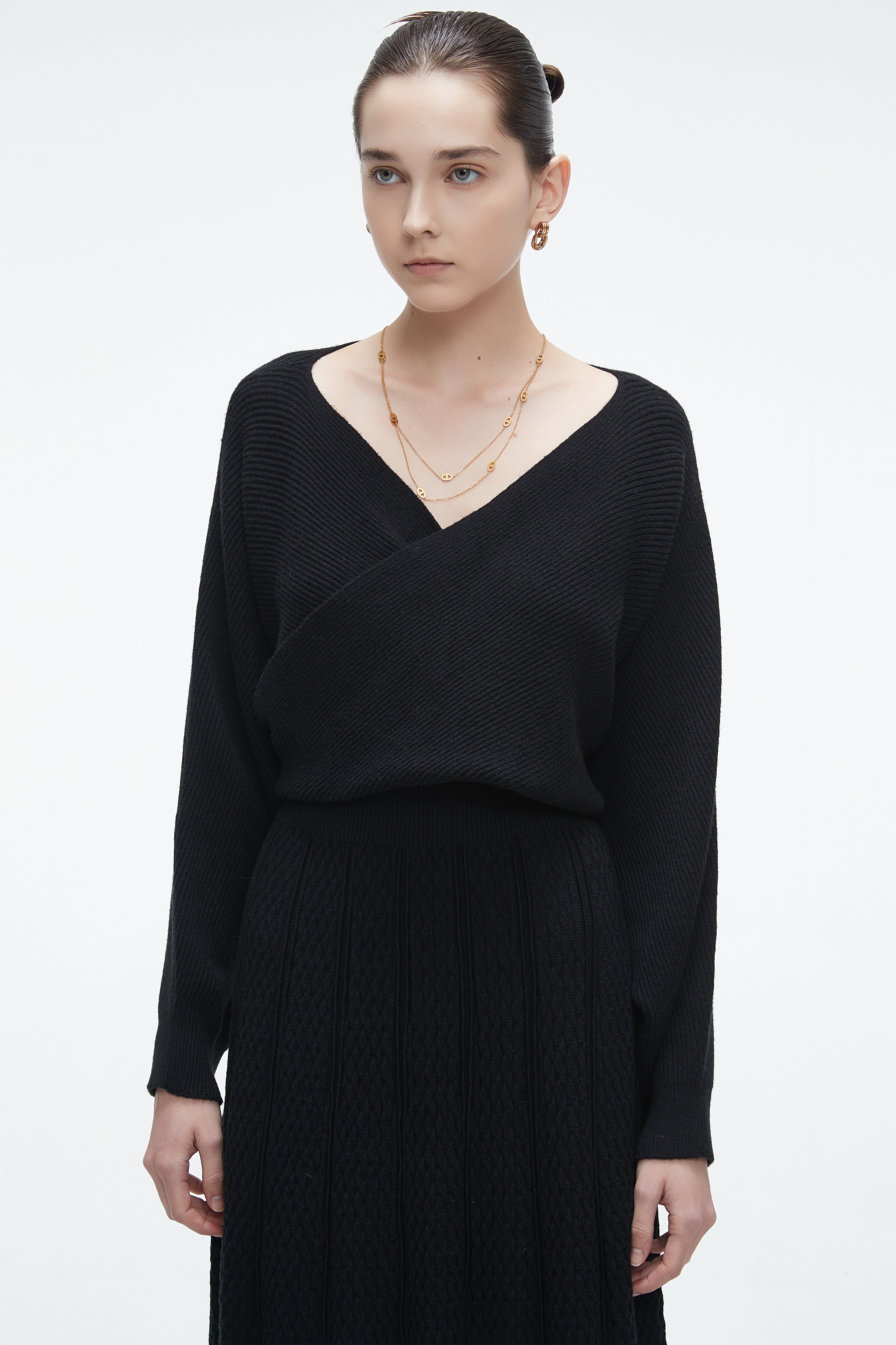 Yola Plain Wrap Top with Long Sleeves and Front Opening