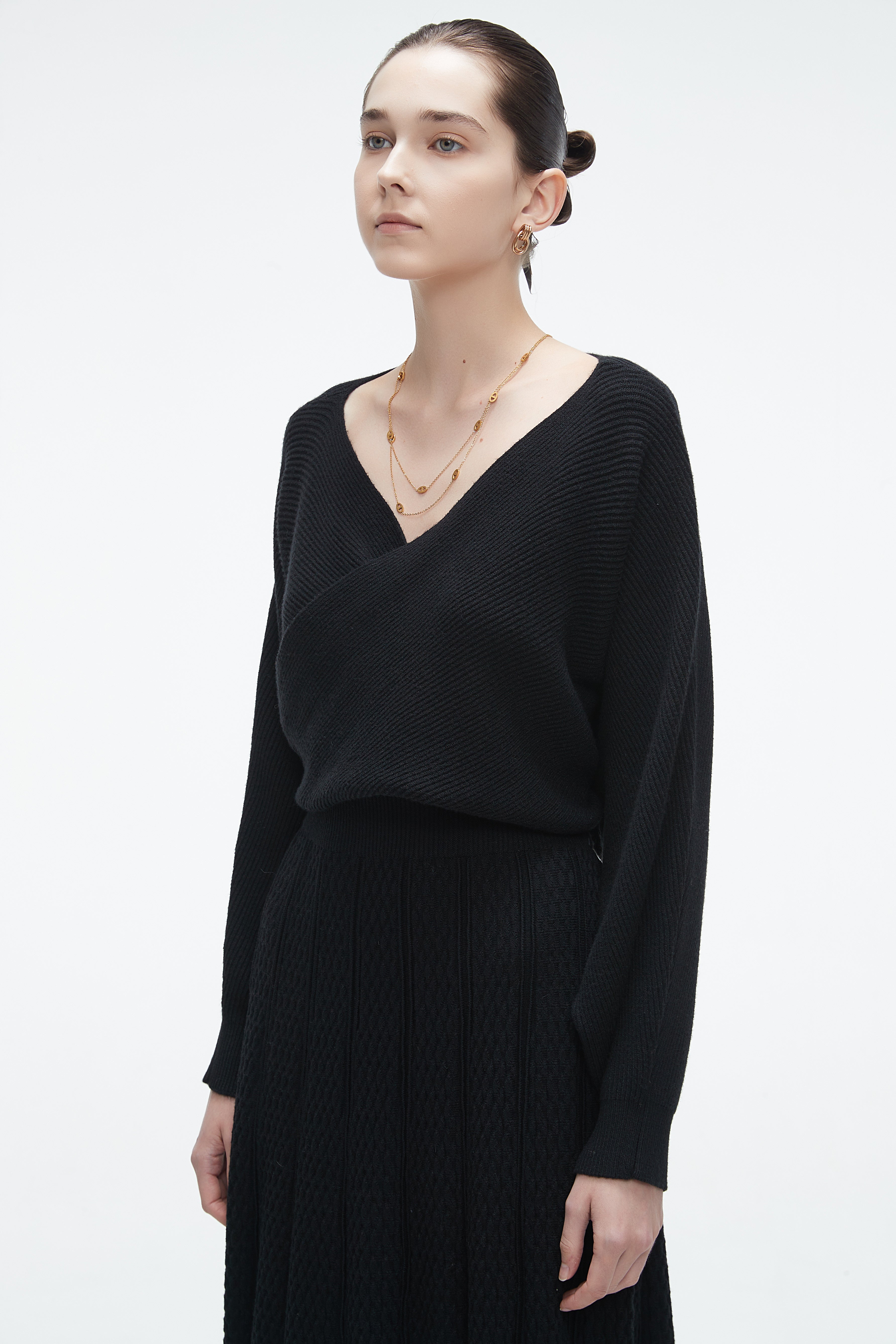 Yola Plain Wrap Top with Long Sleeves and Front Opening