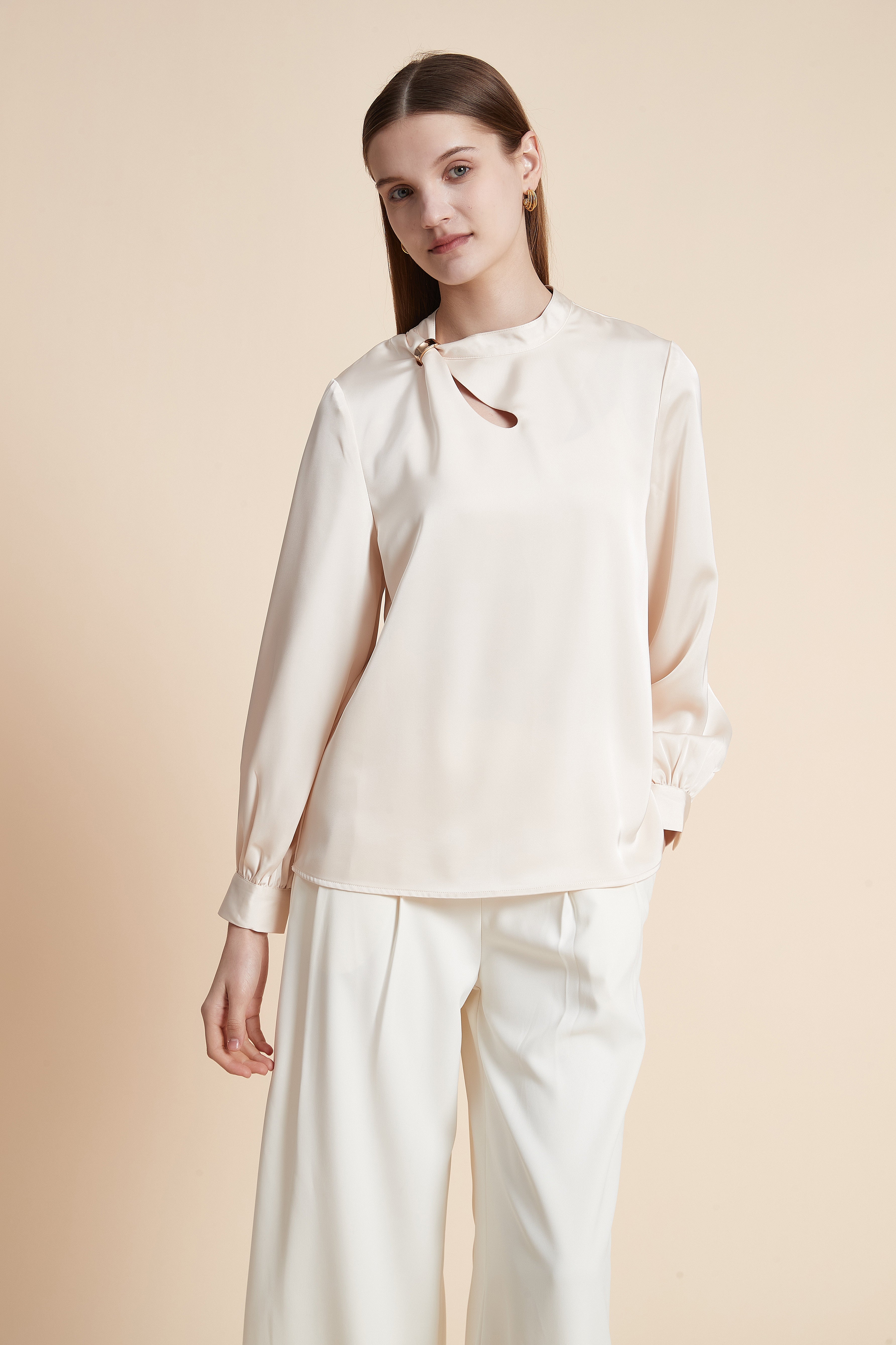 Long Sleeve Solid Top with Neck Opening