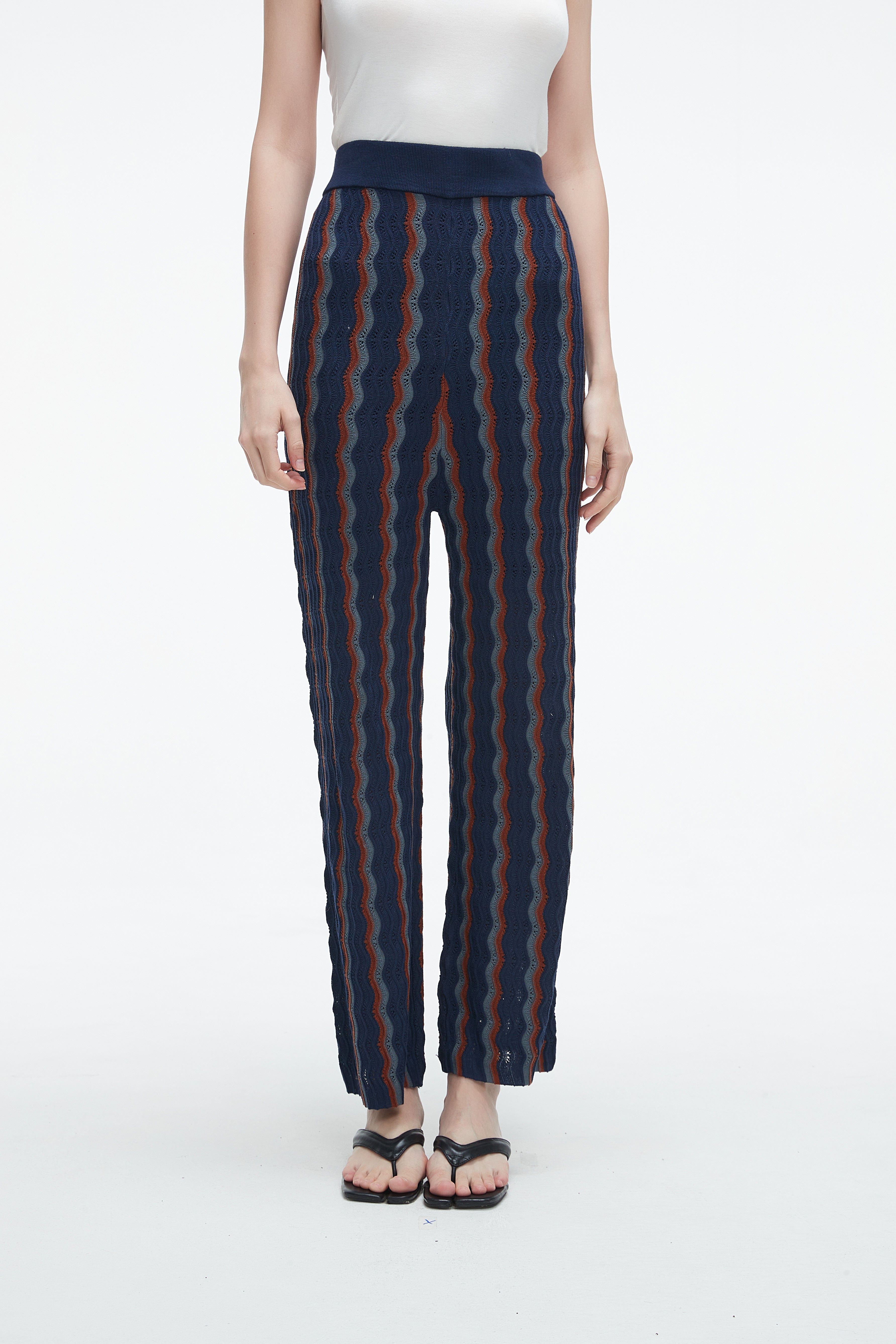 Yola Long High-Waisted Pants with Wide Stripes