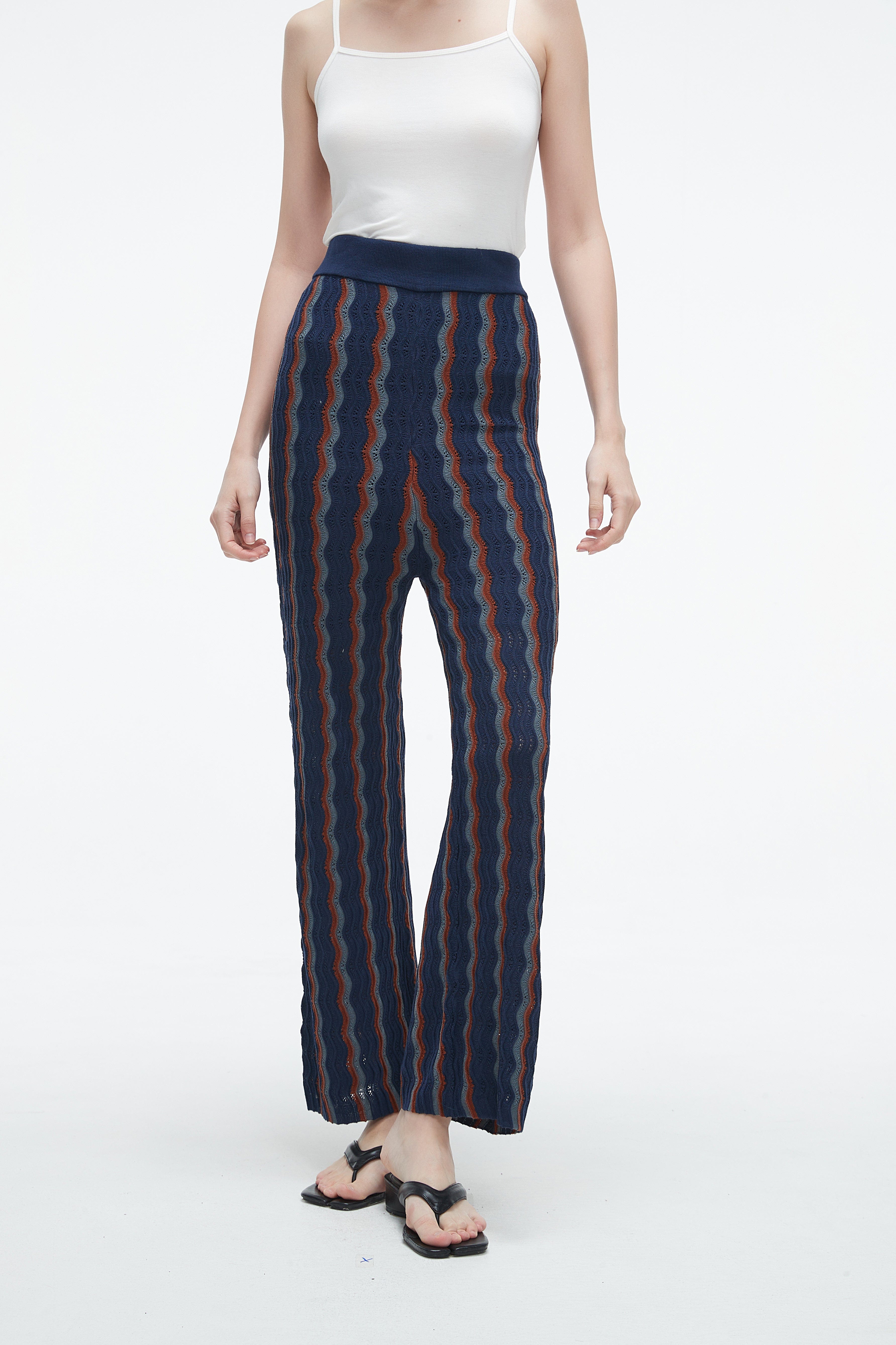 Long High-Waisted Pants With Wide Stripes