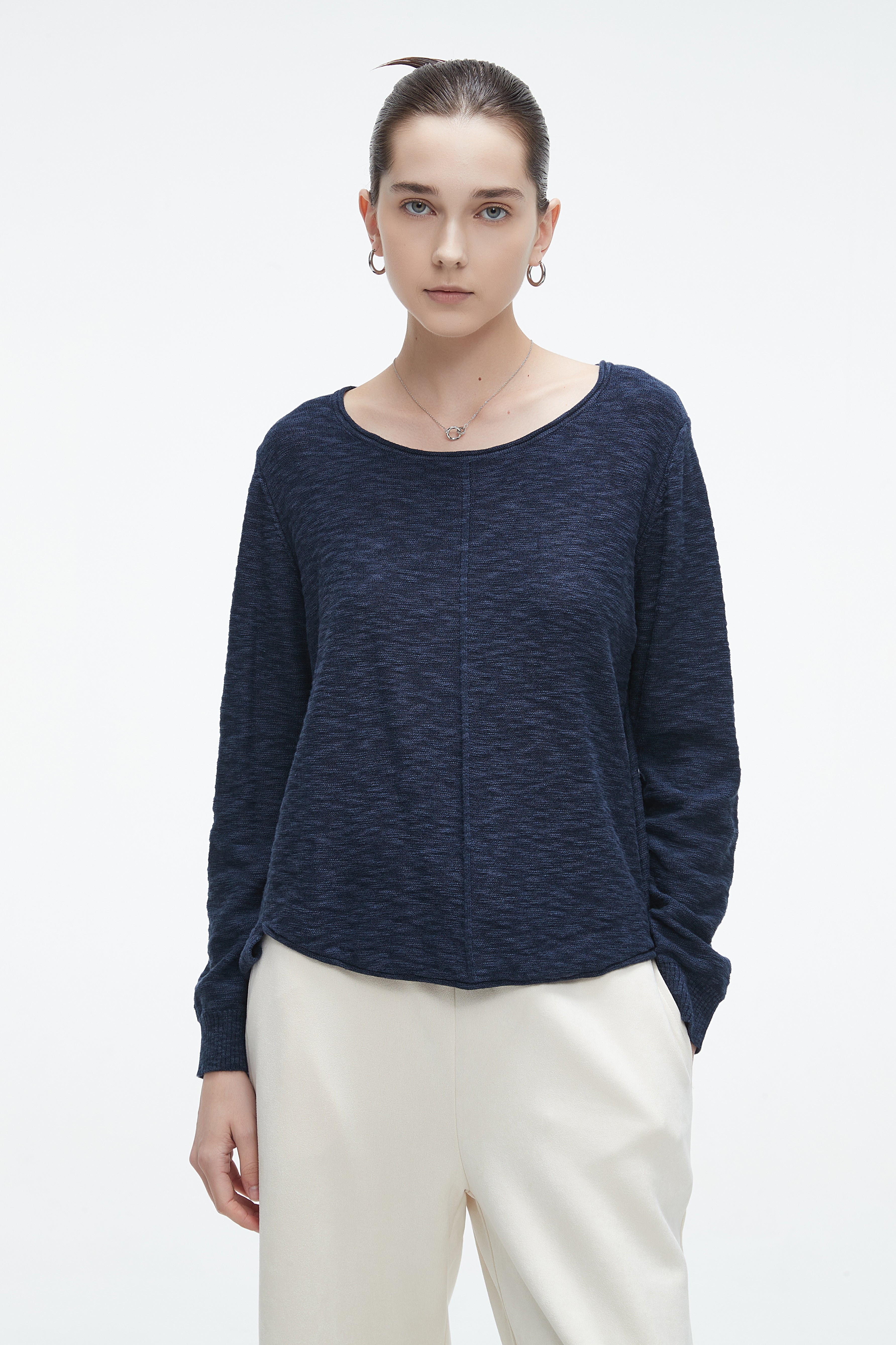 Yola Solid Long Sleeve Blouse with Round Neck