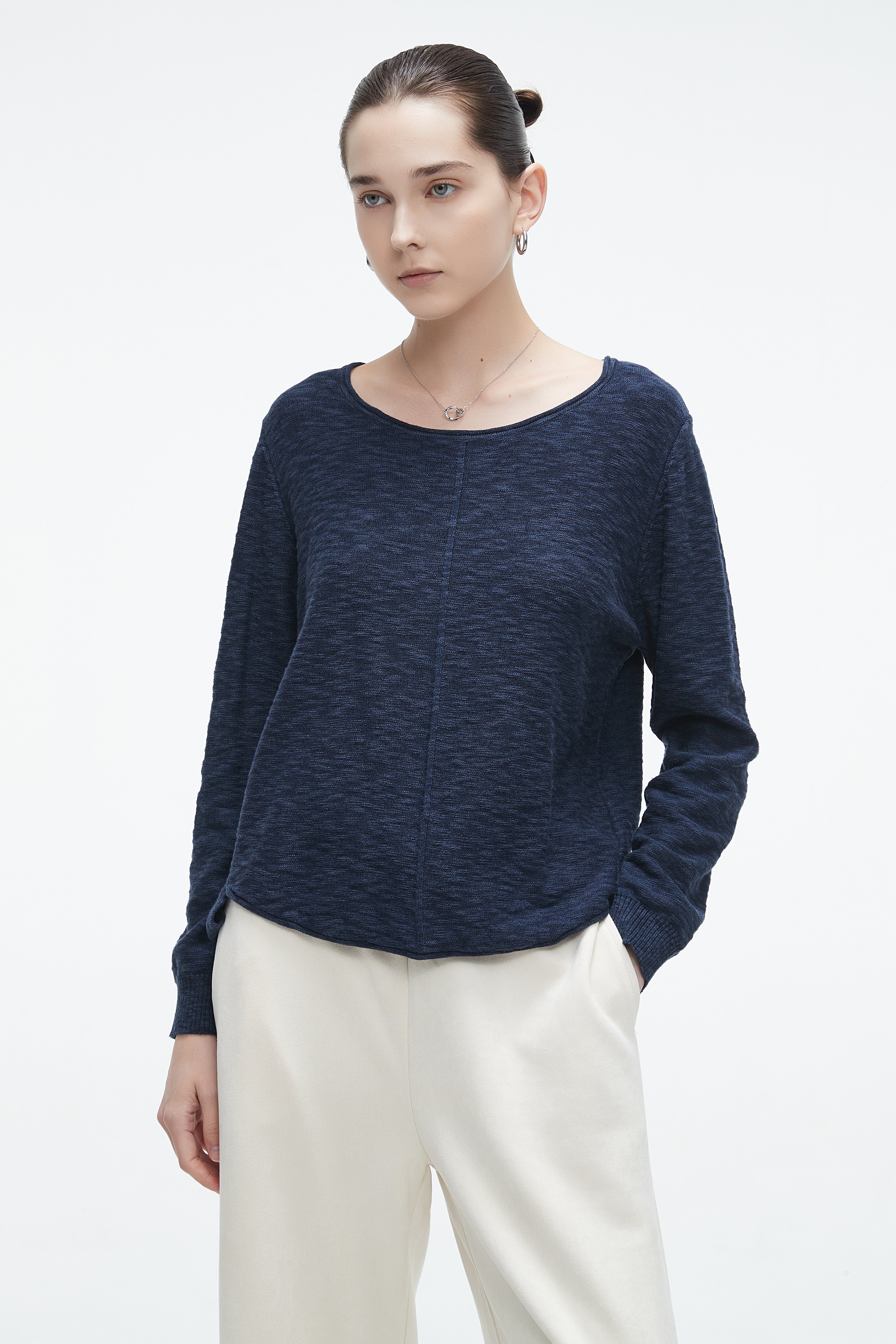 Yola Solid Long Sleeve Blouse with Round Neck