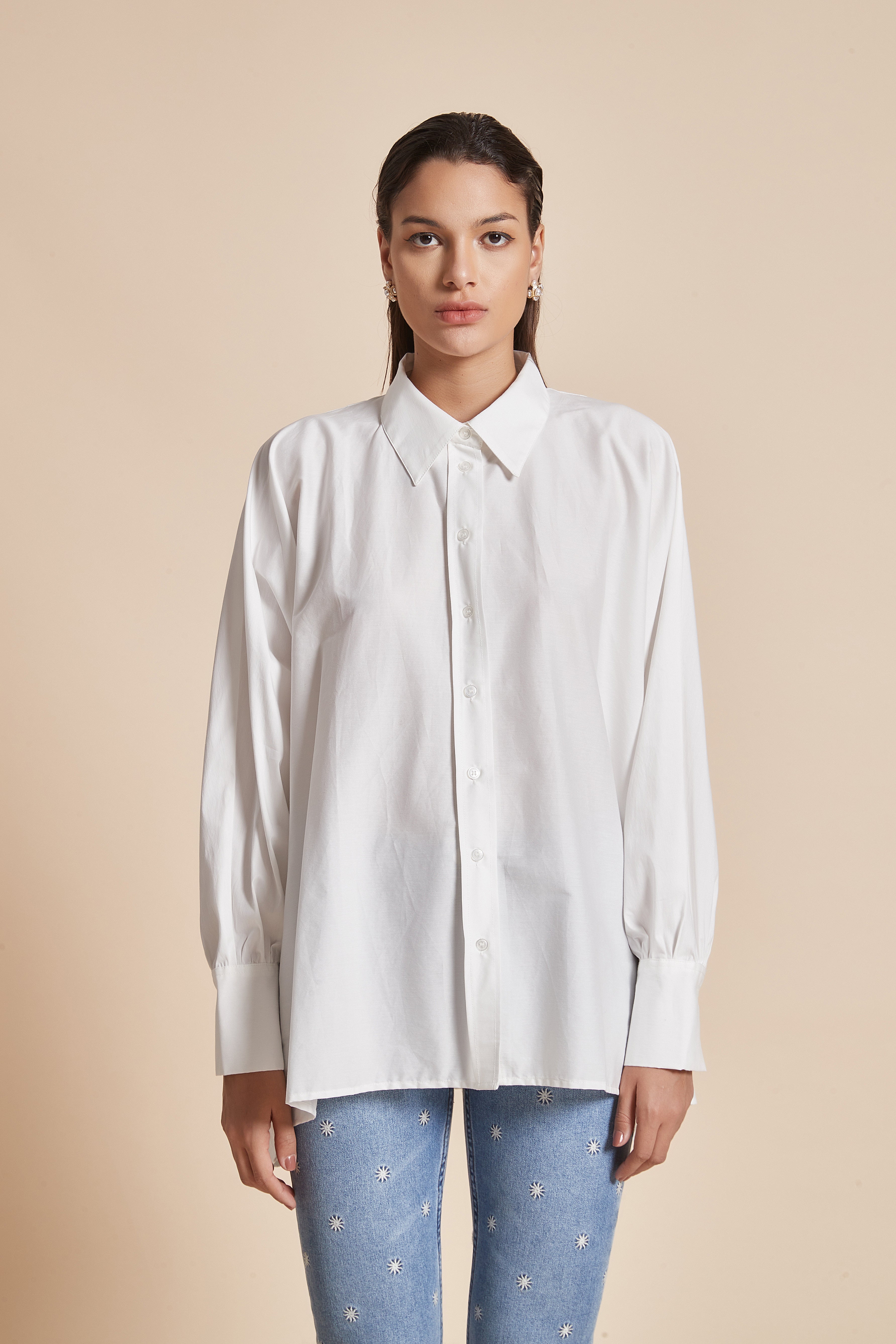 Yola Plain Long-Sleeve Women's Blouse with Shirt Collar and Front Buttons