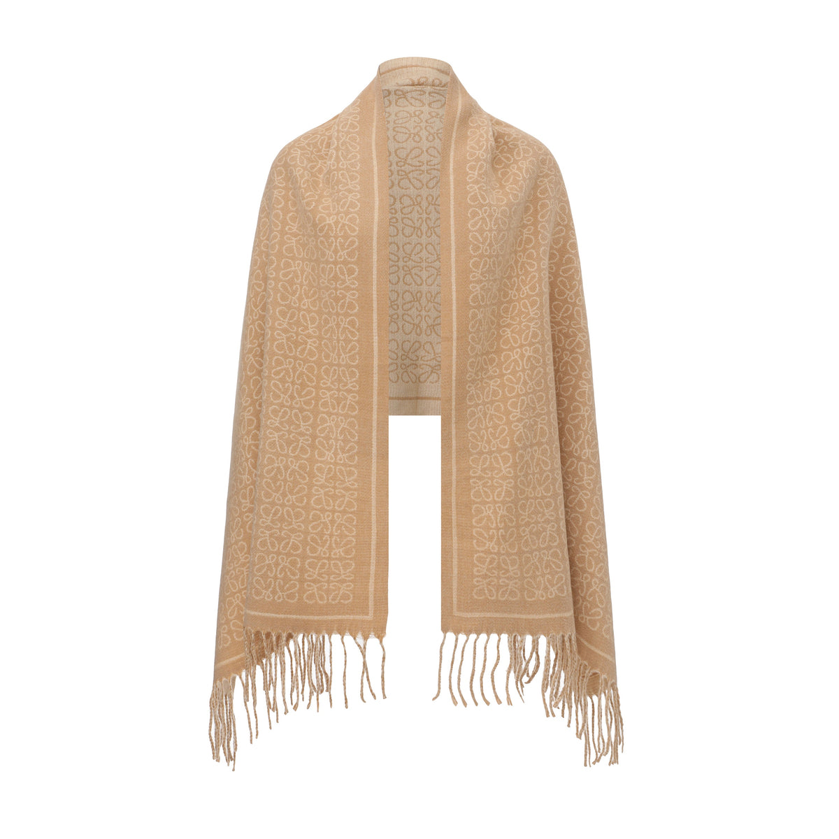 Long Patterned Oval-Neck Scarf With Bottom Fringe