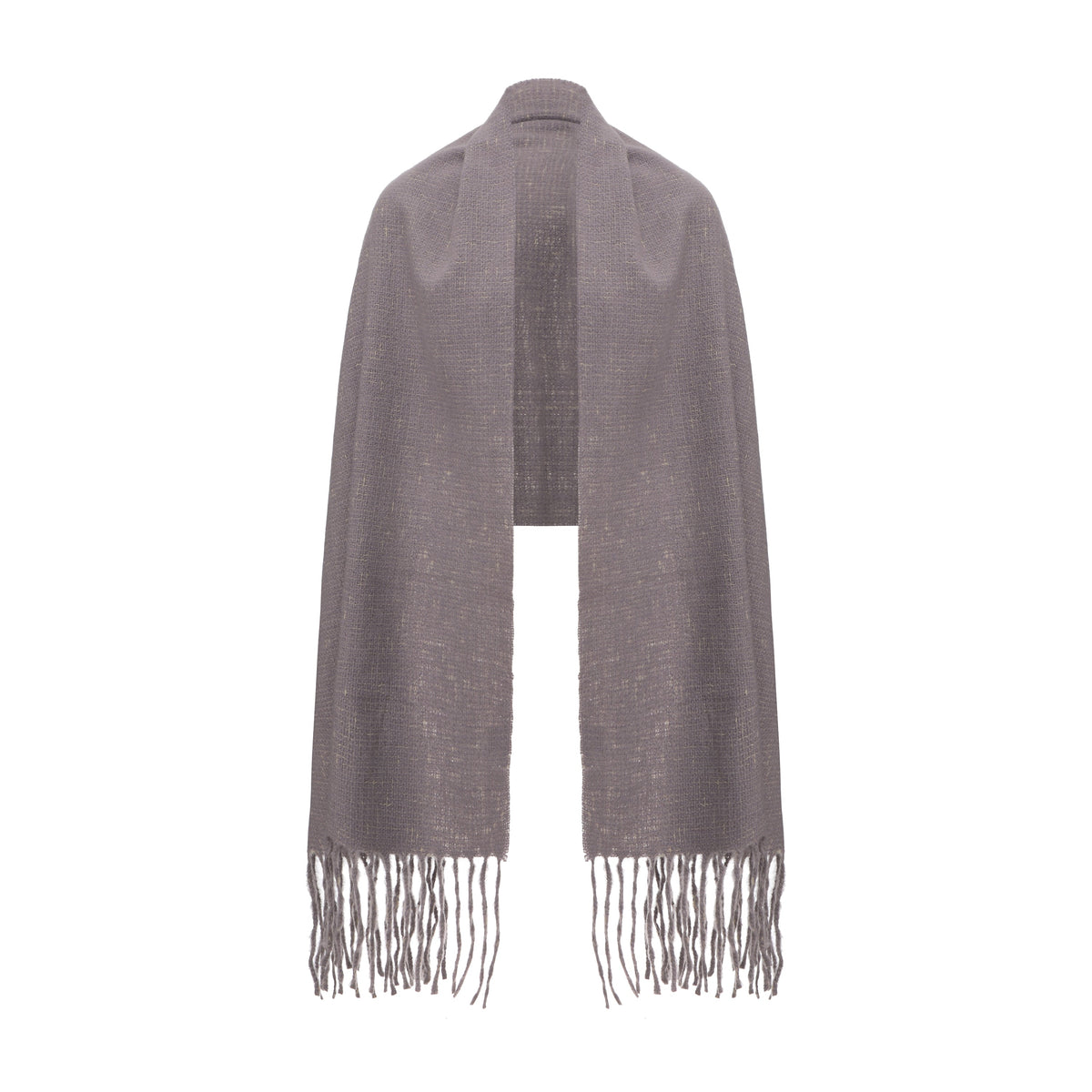 Long Patterned Oval-Neck Scarf With Bottom Fringe